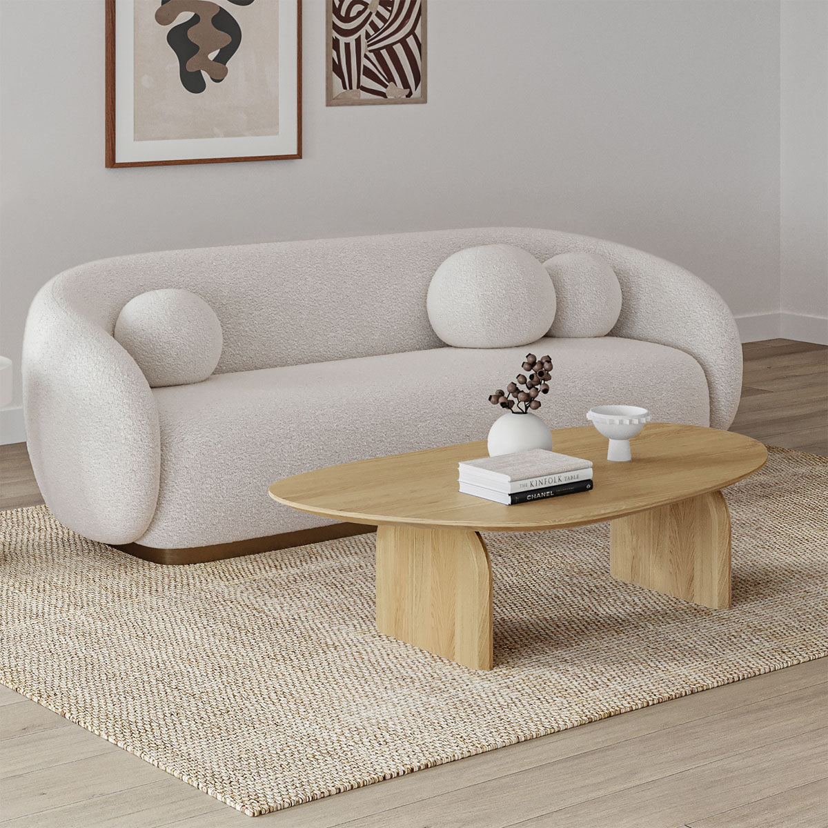 Stylish Oval Oak Coffee Table - Solid Wood Modern Living Room Furniture for Home Decor & Relaxation