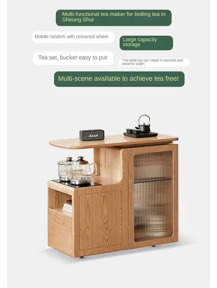 Premium Oak & Black Walnut Solid Wood Tea Cabinet with Removable Tea Maker - Perfect for Tea Storage and Brewing in Living Rooms, Kitchens, or Tea Rooms