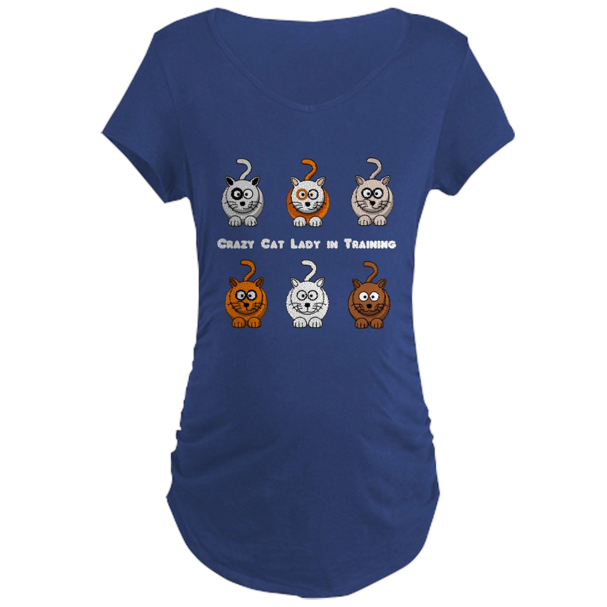 Crazy Cat Lady in Training Maternity T-Shirt - Women's Ruched Side Dark Tee for Pregnancy | Comfortable & Stylish Maternity Wear for Cat Lovers, Perfect for Casual Outings & Baby Showers