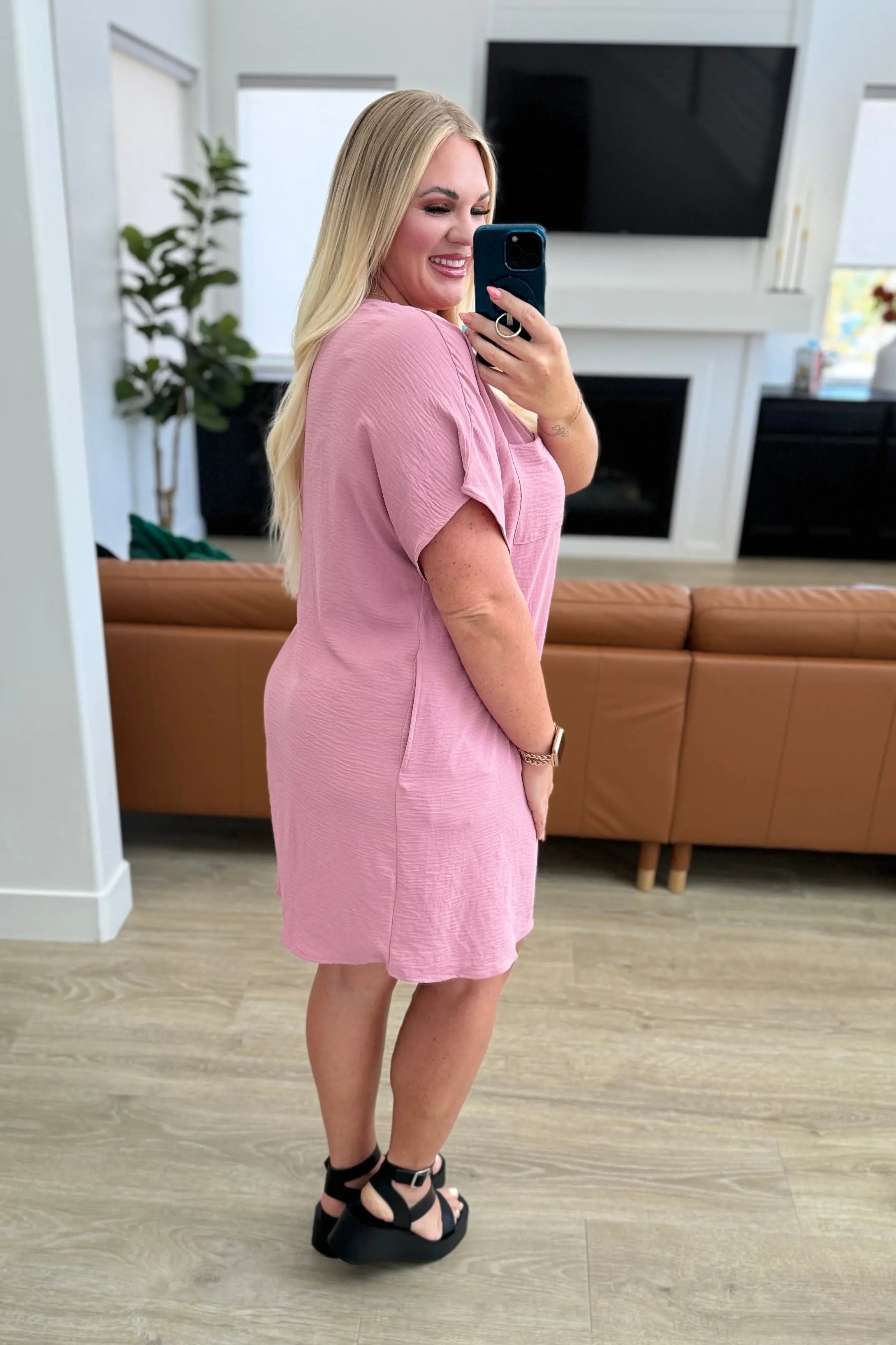 Go Go Girl V Neck T Shirt Dress for Women - Light Rose Casual Summer Dress for Outfits, Beach Wear & Everyday Comfort