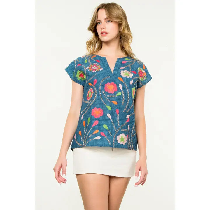 Floral Embroidered Textured Blouse for Women - Elegant Boho Chic Tops for Spring & Summer Outfits | Perfect for Casual Wear, Dates, and Office Attire