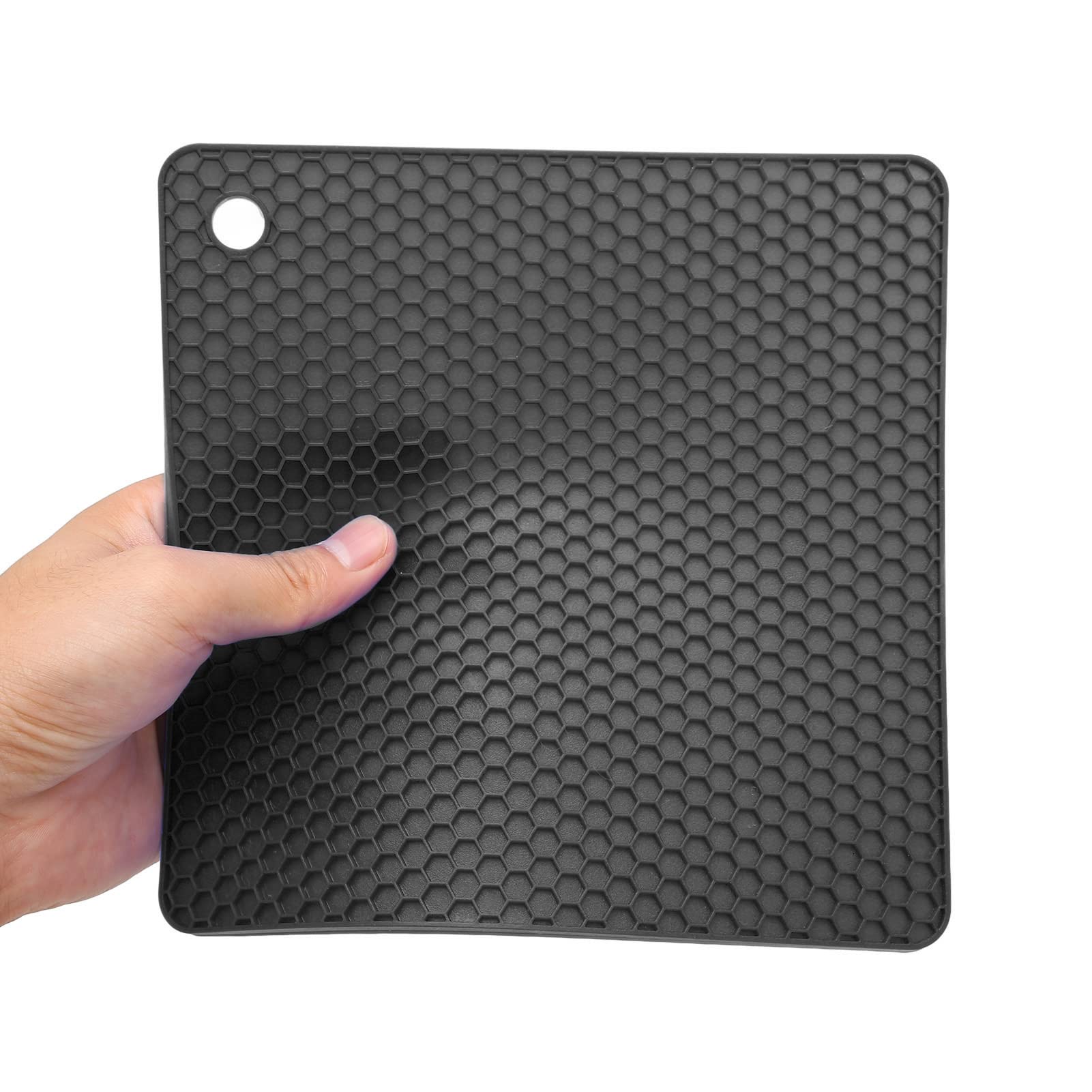 Heat Resistant Non-Slip Silicone Hot Pads for Kitchen - Square Heat Insulated Trivet Pad for Wax Pots, Bowls & Hot Dishes - Oven Safe & Slip Proof - Perfect for Baking, Cooking & Serving (Black)
