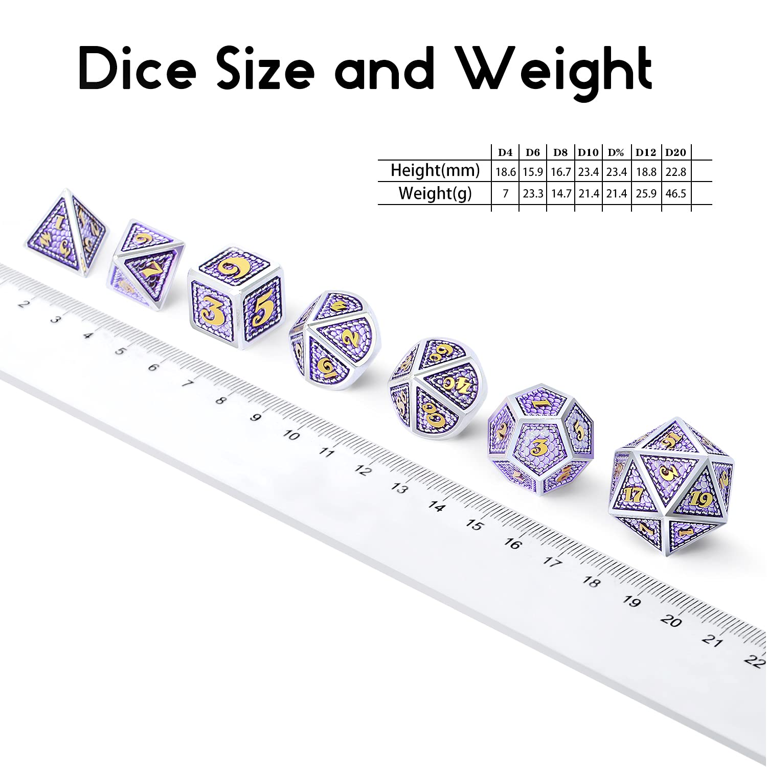 DNDND Metal DND Dice Set - 7-Piece Dragon Scale Metallic D&D Dice with Velvet Pouch for Dungeons & Dragons RPG Games (Lilac with Silver Edge) | Perfect for Tabletop Gaming, D&D Sessions & Fantasy Role-Playing Adventures