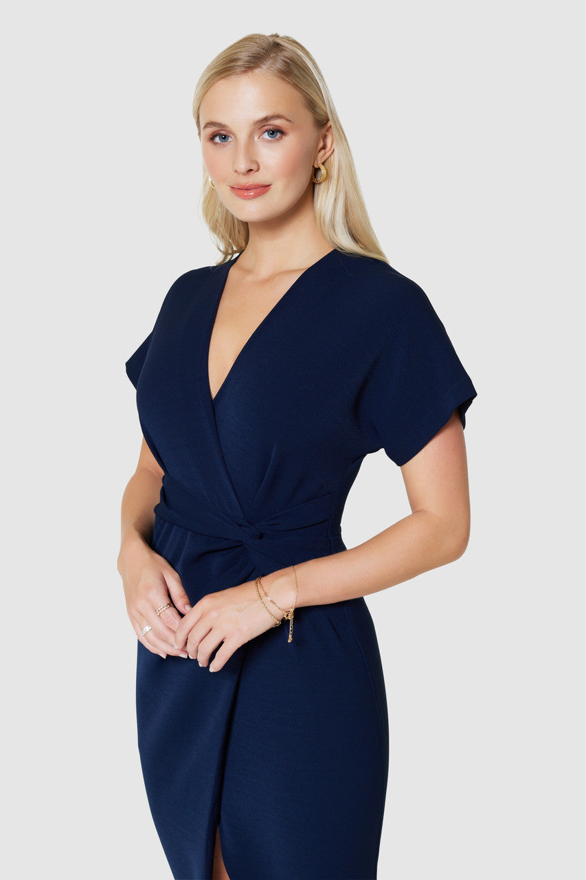 Elegant Miena Kimono Pencil Dress in Navy Blue - Perfect for Office Wear, Cocktail Parties & Special Occasions