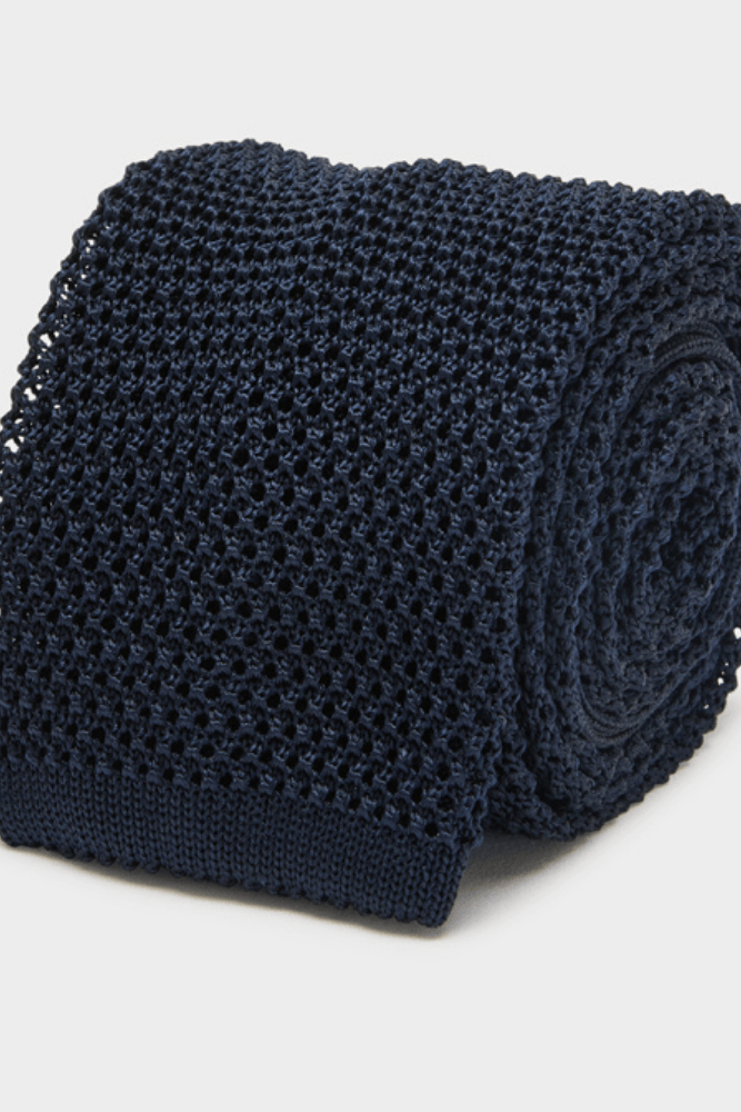 Premium Navy Blue Silk Knitted Tie for Men - Elegant Formal & Business Attire Accessory for Weddings, Office & Special Occasions
