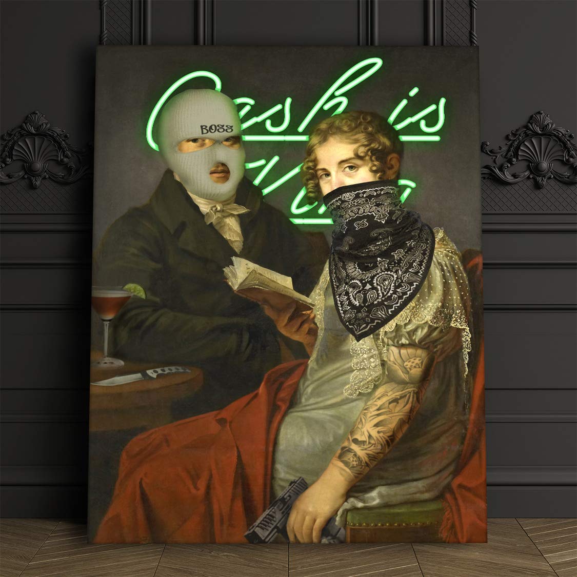 Fellipo Ricci Large Canvas Artwork - 'Cash Is King' Framed Wall Art Print for Home & Office Decor - Handmade Oil Painting on Canvas (36