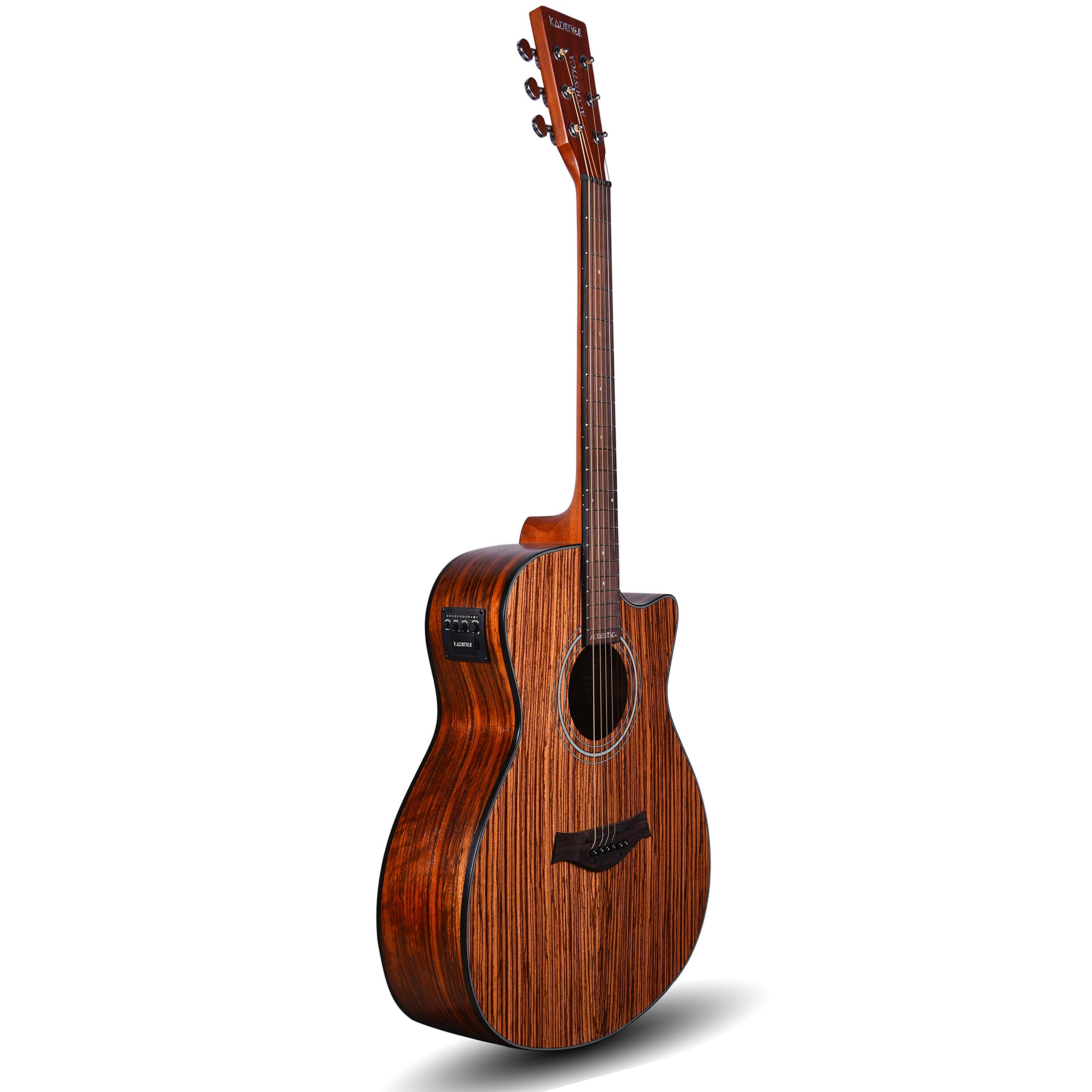 Kadence Acoustica Series Zebra Wood Acoustic Electric Guitar with Pickup, Built-in Tuner & Gig Bag - Professional & Beginner Friendly Acoustic Guitar for Live Performances, Studio Recording & Home Practice