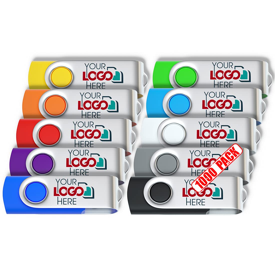 Custom Logo Swivel USB Flash Drive 1GB - Bulk USB 2.0 Promotional Products (1000 Pack) - Personalized Branded Giveaways for Trade Shows, Corporate Gifts & Business Events