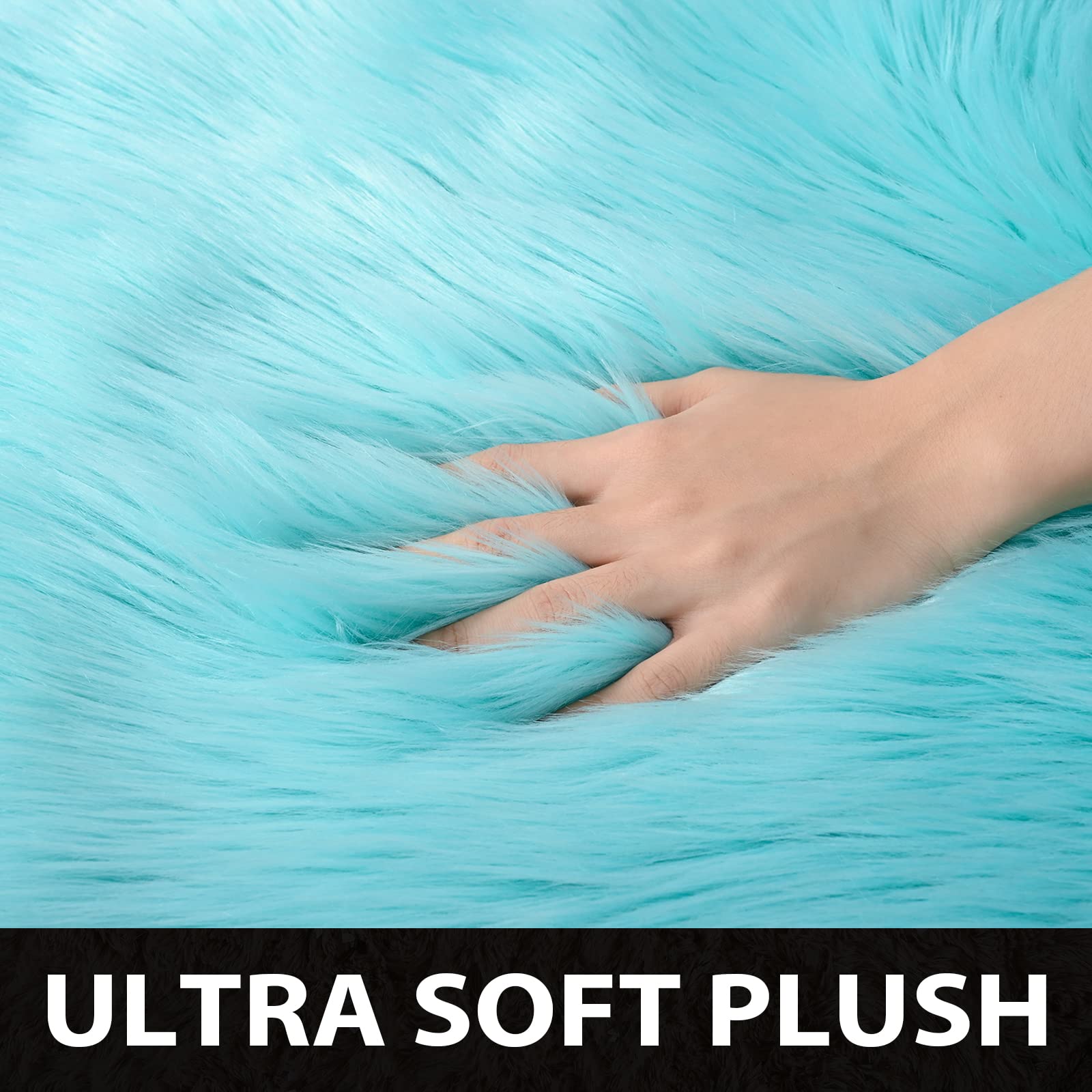 Ultra Soft Faux Sheepskin Fur Area Rug - Fluffy Shag Rug 3x5 Feet in Teal Blue | Cozy Living Room, Bedroom & Nursery Decor