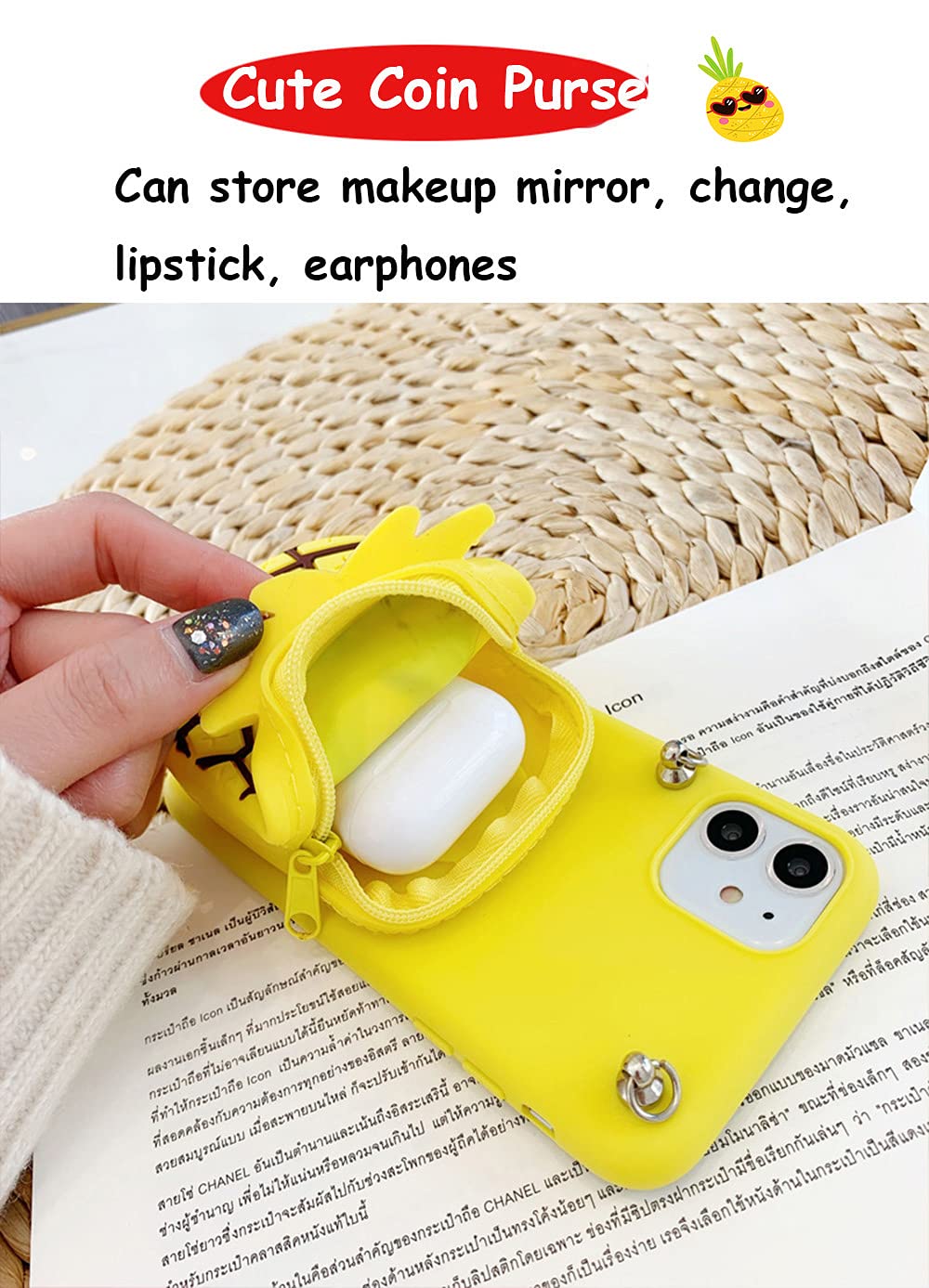 Samsung Galaxy A12 5G Case - Cute 3D Strawberry Soft Silicone Crossbody Wallet Phone Case with Card Pouch, Detachable Lanyard & Kickstand | Shockproof Protective Cover for Women, Girls | Perfect for Shopping, Travel & Daily Use