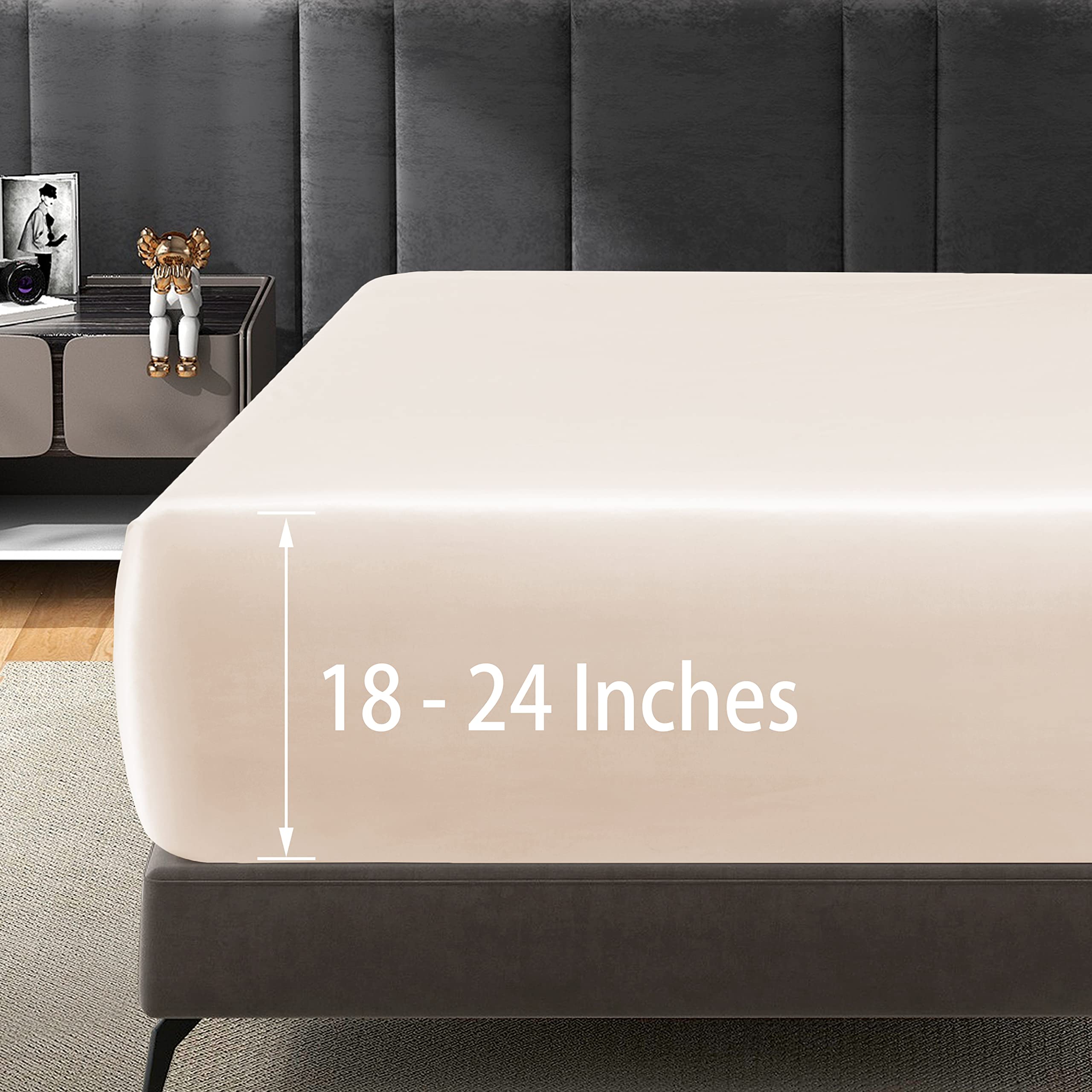 Entisn 5-Piece Extra Deep Pocket Satin Sheet Set for Queen Size Bed (Fits Mattress Up to 24