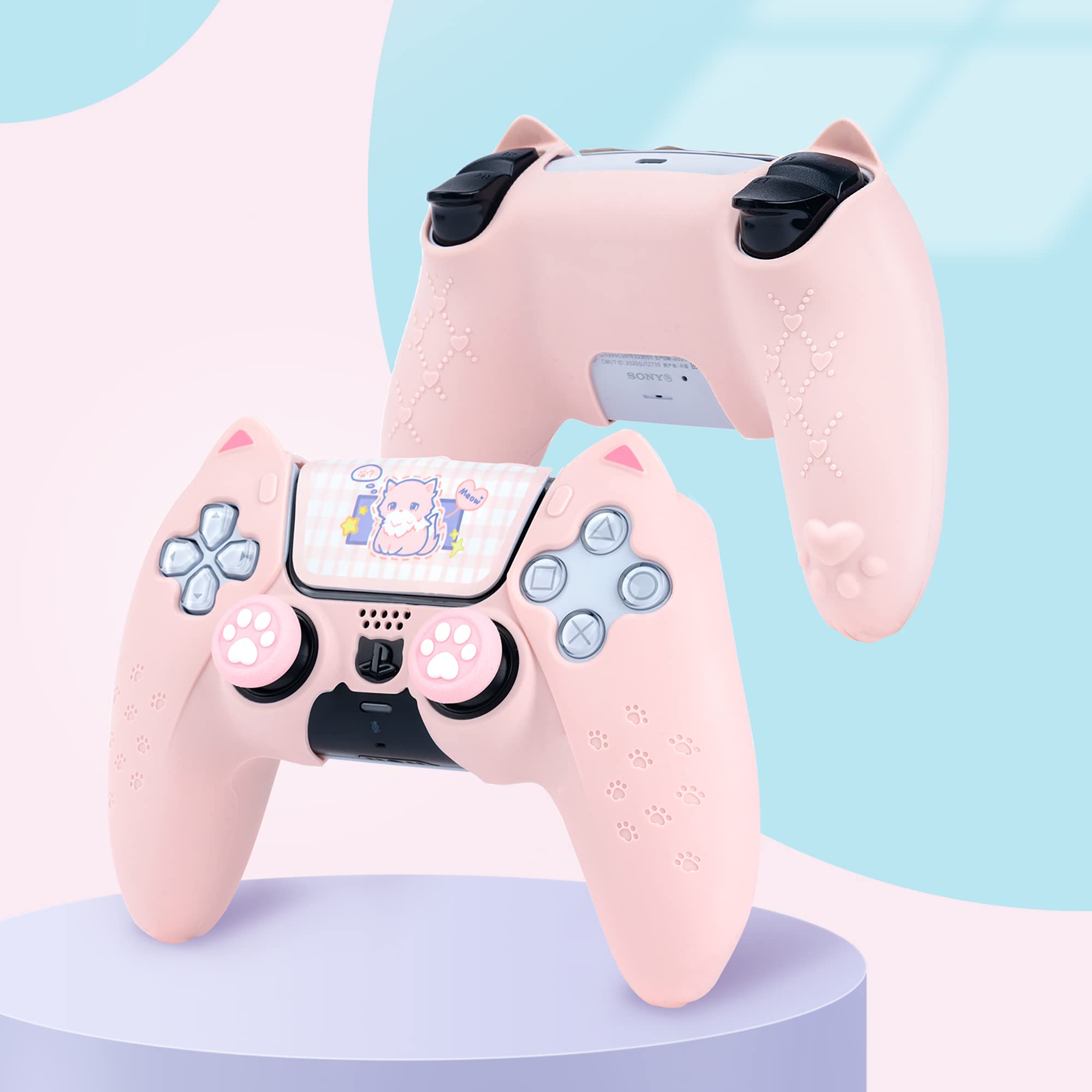 Pink Cat Paw PS5 Controller Grip - Anti-Slip Silicone Cover for Wireless Gaming Accessories - Perfect for Playstation 5 Players