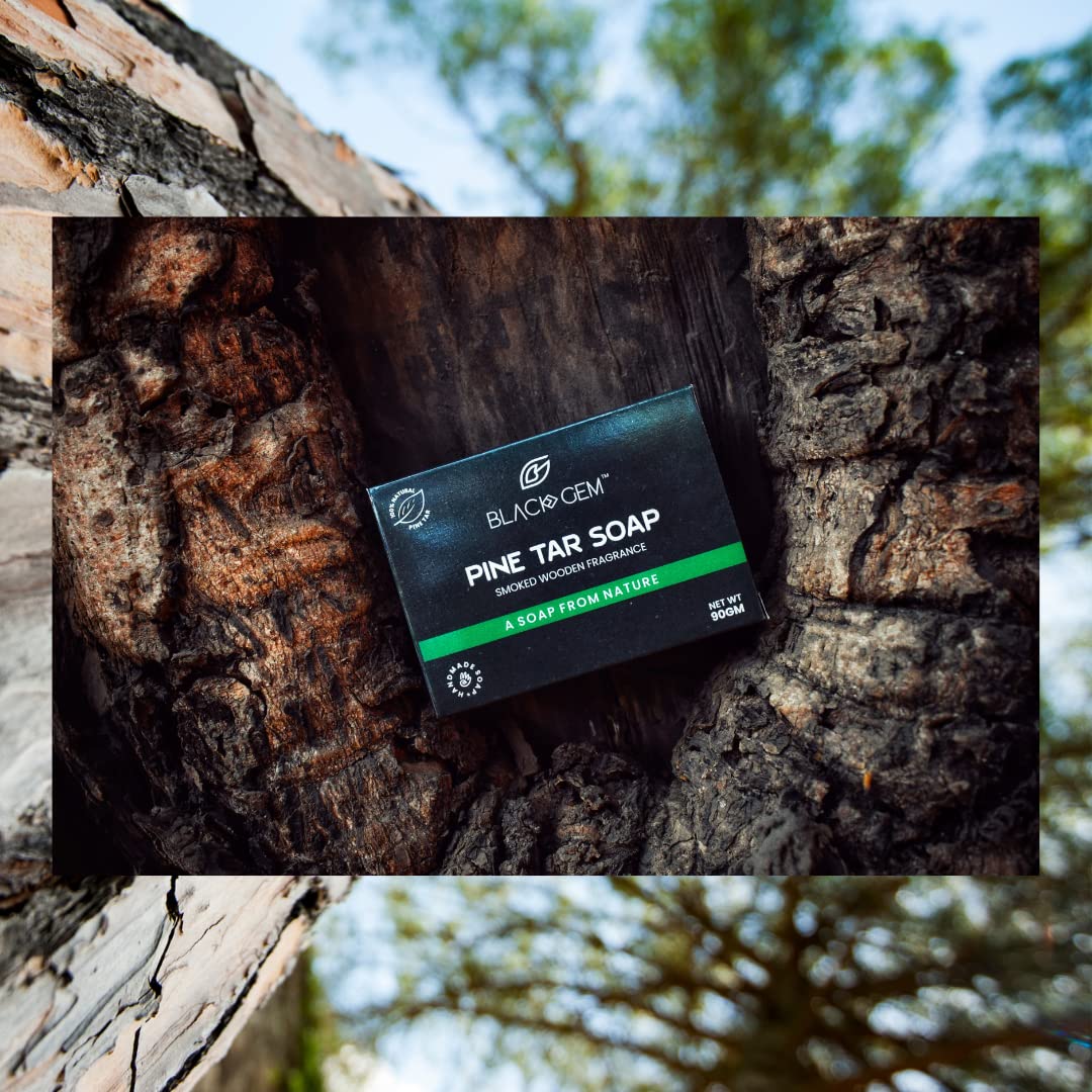 Black Gem Pine Tar Natural Organic Soap for Bath & Skin Care | Best Ayurvedic Medicated Soap with Himalayan Ingredients | Pack of 2 | Perfect for Eczema, Psoriasis & Daily Cleansing