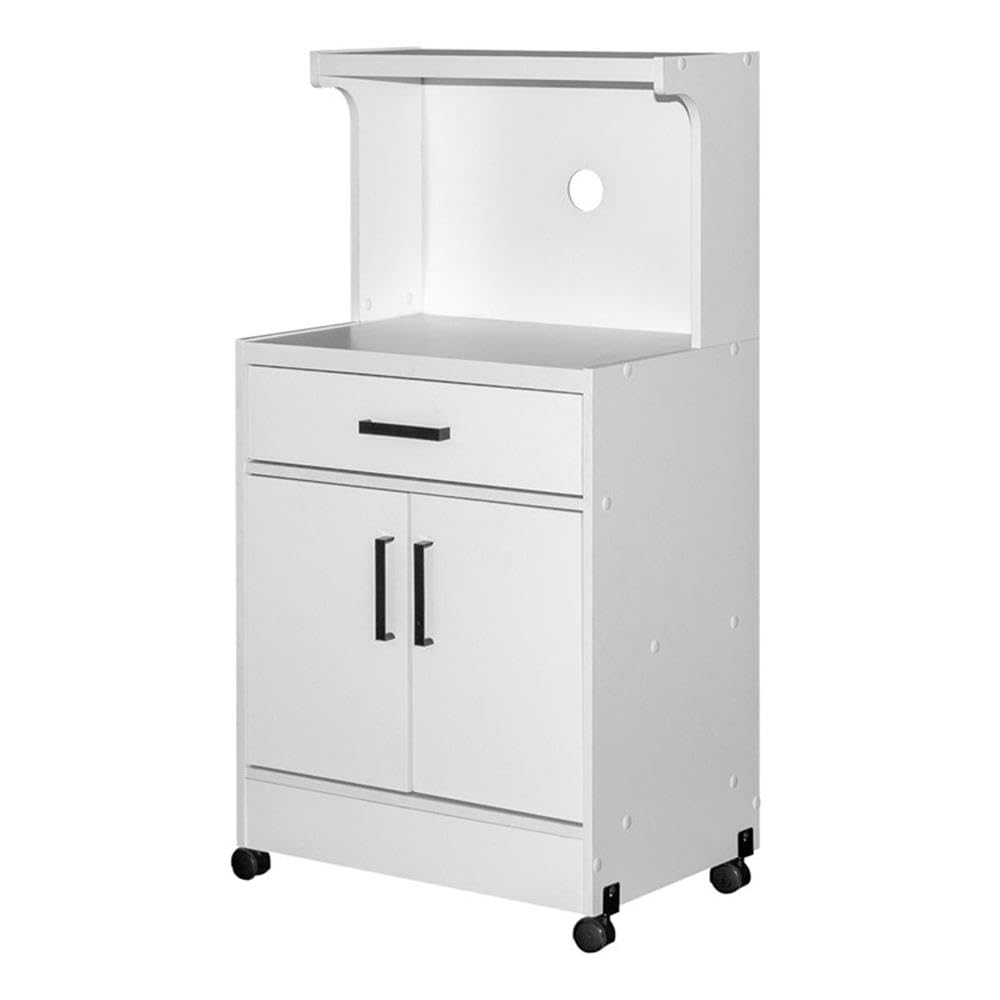 Better Home Products Shelby White Wooden Microwave Cart - Compact Kitchen Storage with Wheels for Small Spaces, Apartments & Dorm Rooms