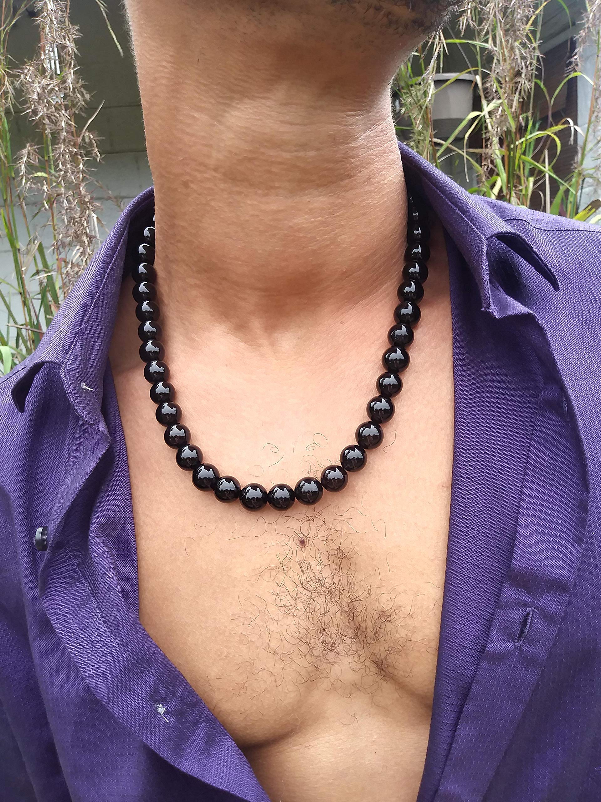 Handmade Black Onyx Crystal Men's Necklace - Genuine Gemstone Beaded Mala for Grounding, Willpower & Protection - 16mm Beads, 21