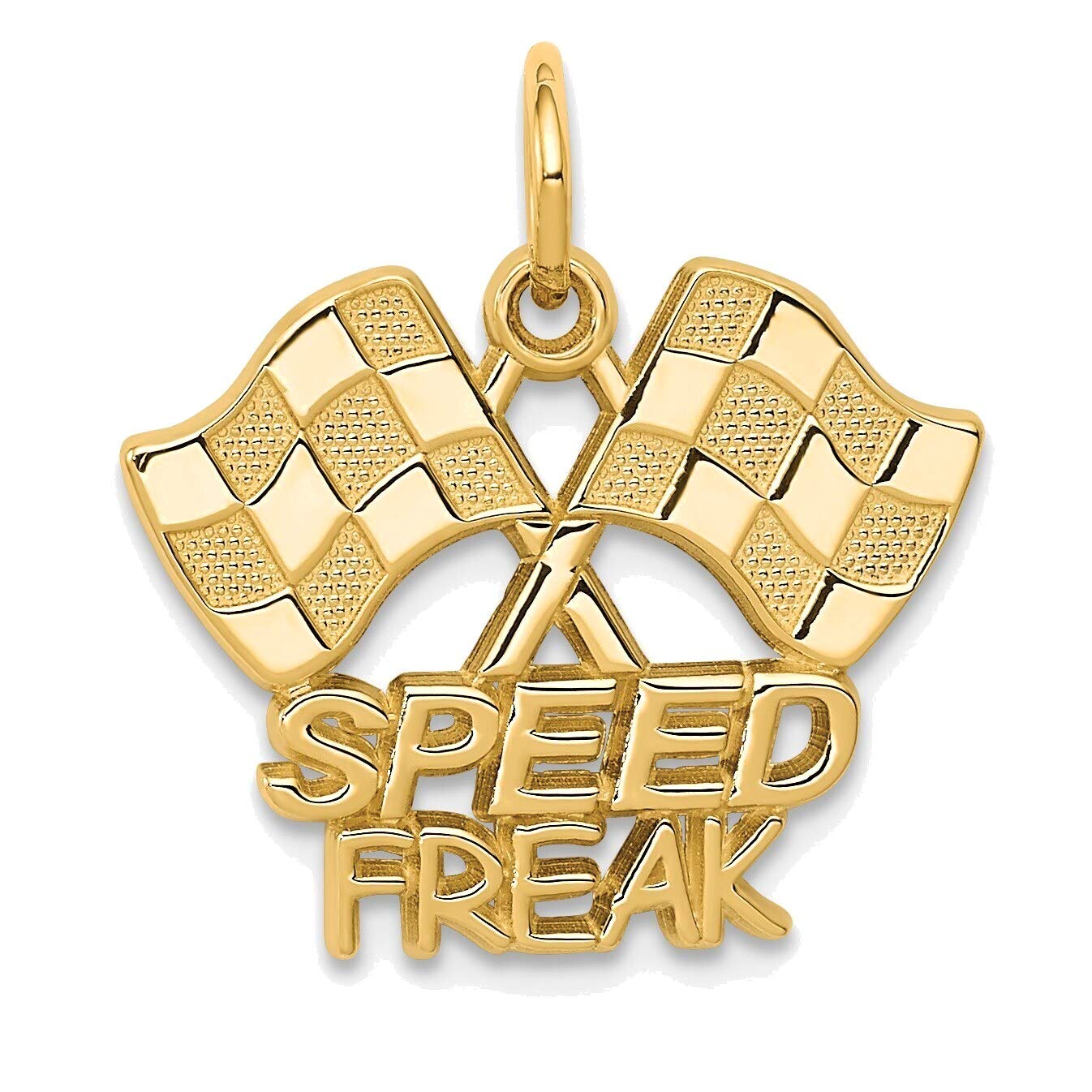 14K Yellow Gold Racing Flags Speed Freak Charm Necklace - Bonyak Jewelry for Motorsport Enthusiasts | Perfect Gift for Race Car Drivers & Fans