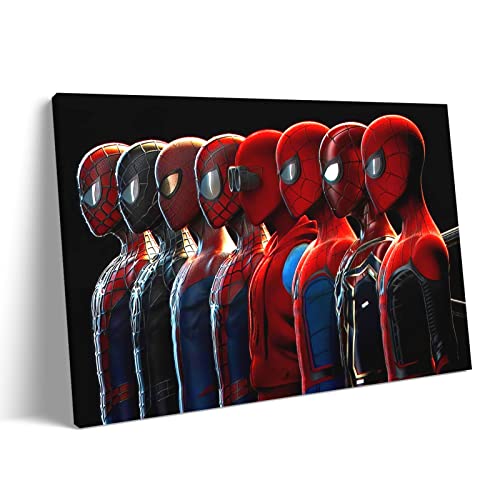 Spider-Man Superhero Group Poster - 8 Characters in One Frame - Modern Canvas Wall Art for Bedroom & Home Decor (28x42 Inch, Rolled Canvas) - Perfect for Superhero Fans, Kids Rooms & Themed Parties