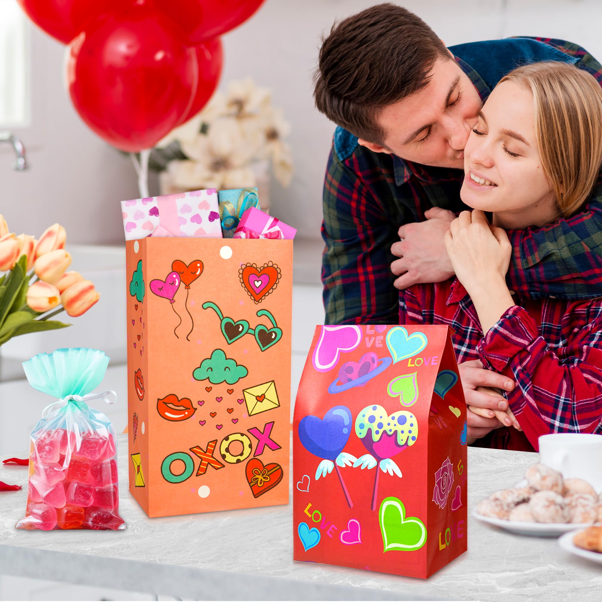 40 Pack Valentine's Day Gift Bags for Kids - 6 Cute Designs, Party Favor Treat Bags for Classroom Exchange, Candy & Goodie Bags - Perfect for School Parties, Valentine's Day Celebrations & Classroom Activities
