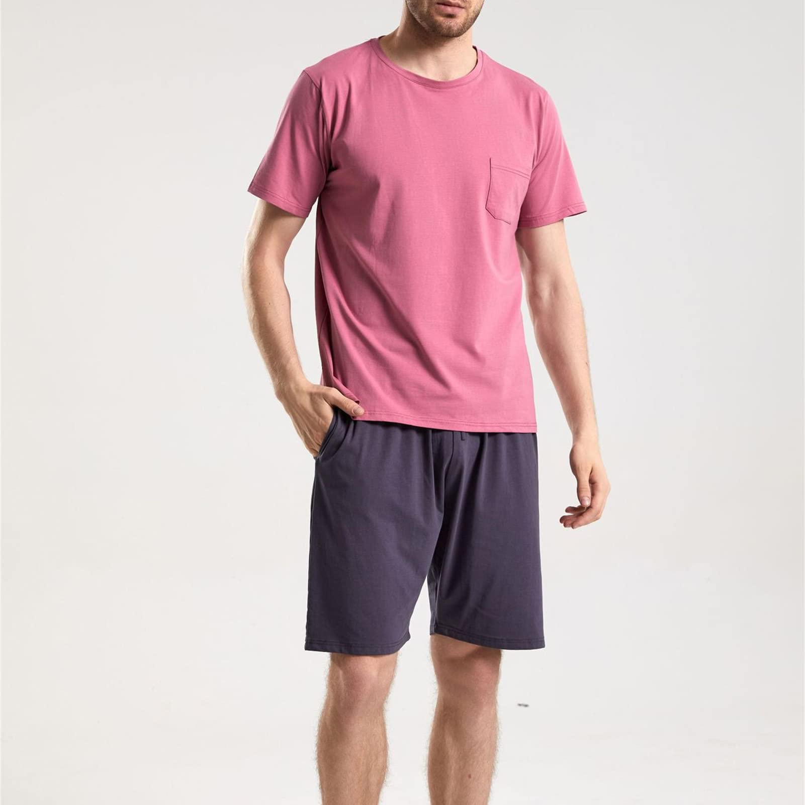 Men's Short Sleeve Henley Pajama Set - Soft & Comfortable 2-Piece Lounge Sleepwear with Shirt & Shorts - Perfect for Relaxing at Home, Lounging or Sleeping