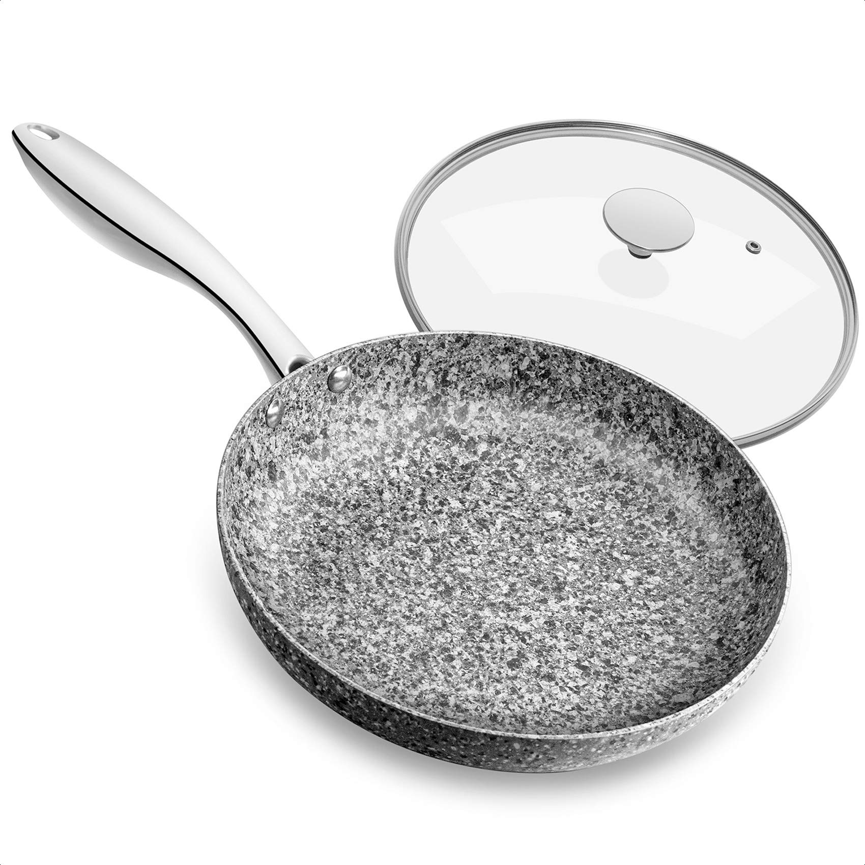 MICHELANGELO 8 Inch Nonstick Frying Pan with Lid - Granite Stone Interior Skillet for Eggs, Pancakes & Sauteing - Ultra Durable Small Frying Pan for Kitchen & Camping Use