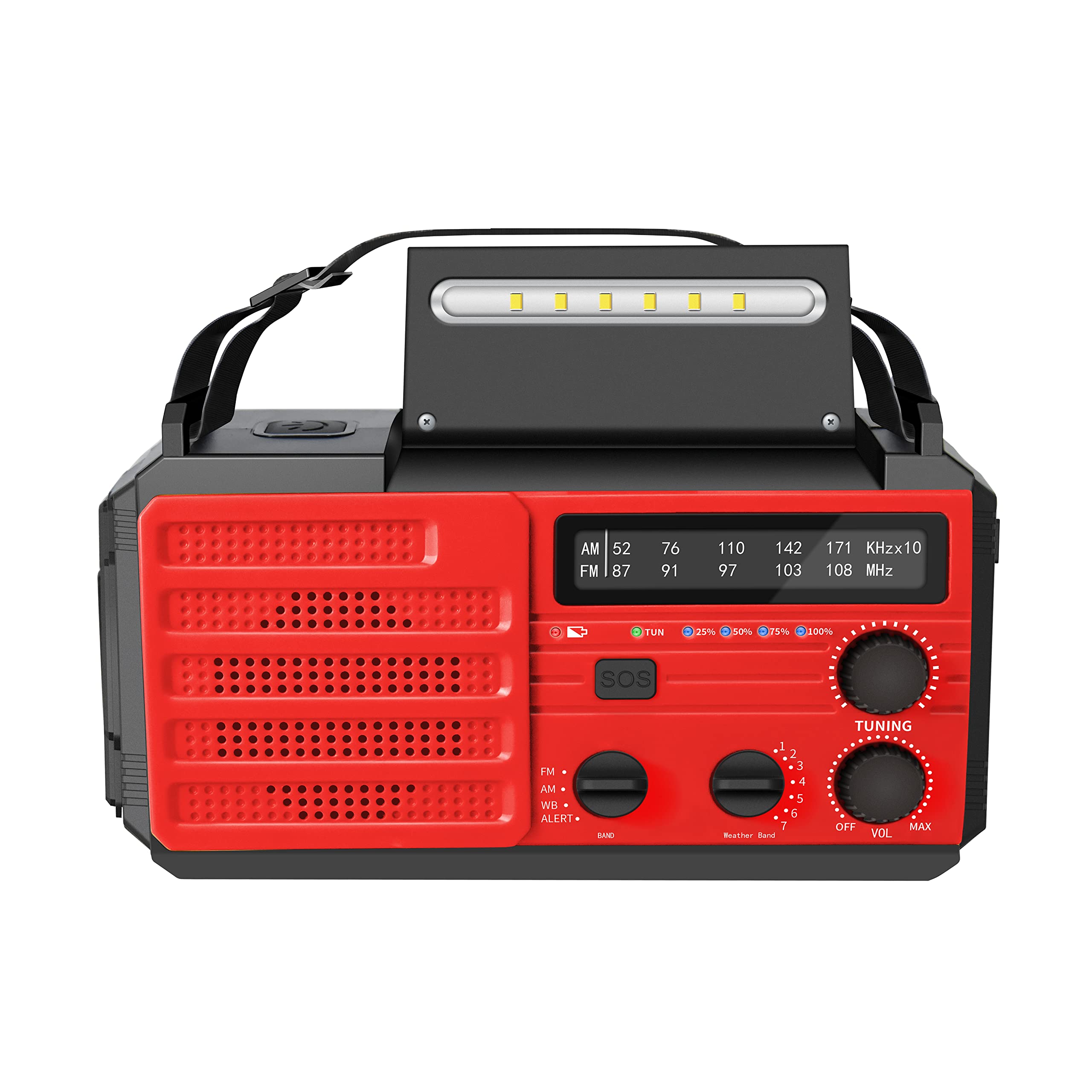 Kaito Voyager V3 Emergency Radio - Solar, Hand Crank, Battery & USB Powered AM/FM NOAA Weather Alert Radio with LED Flashlight & 4000mAh Phone Charger (Red) - Perfect for Camping, Hiking, Power Outages & Emergency Preparedness