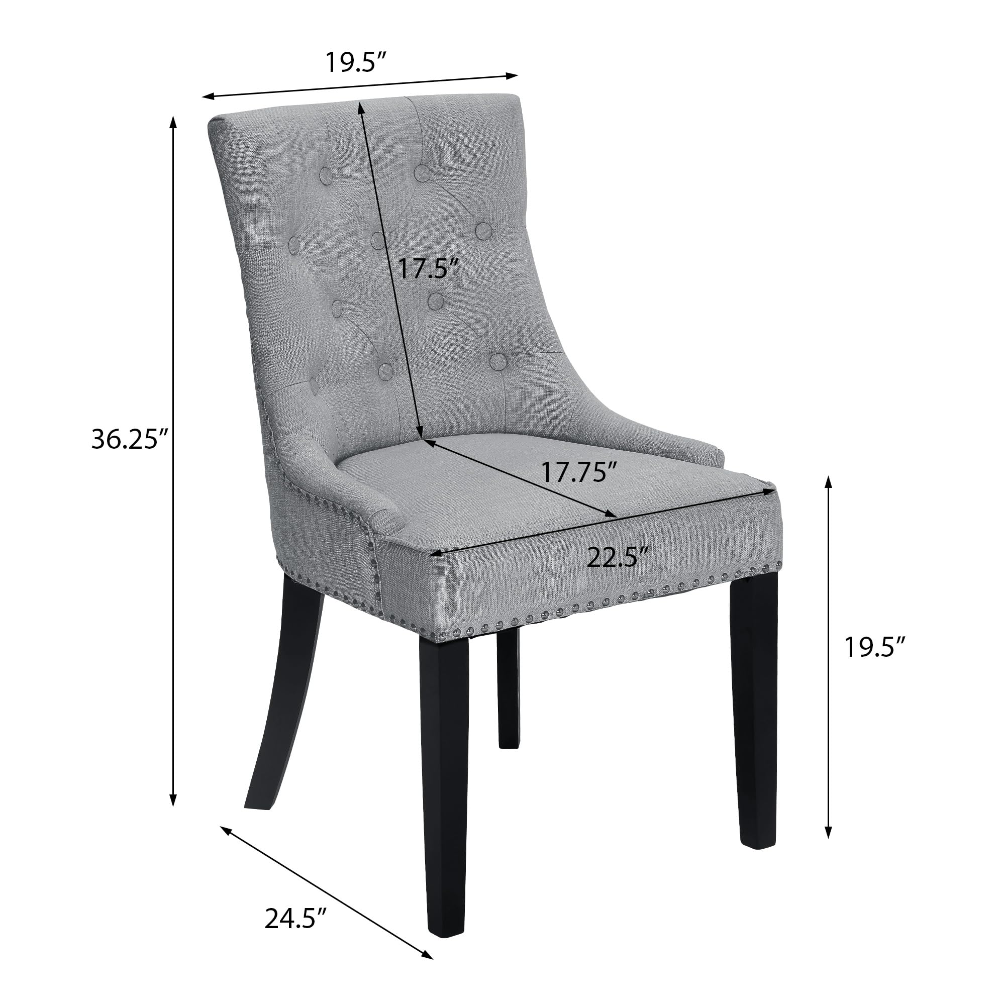 Vanity Art Button Tufted Fabric Upholstered Dining Chairs Set of 2 - Comfortable Padded Armchairs with Solid Wood Legs for Dining Room, Kitchen, Living Room (Gray)