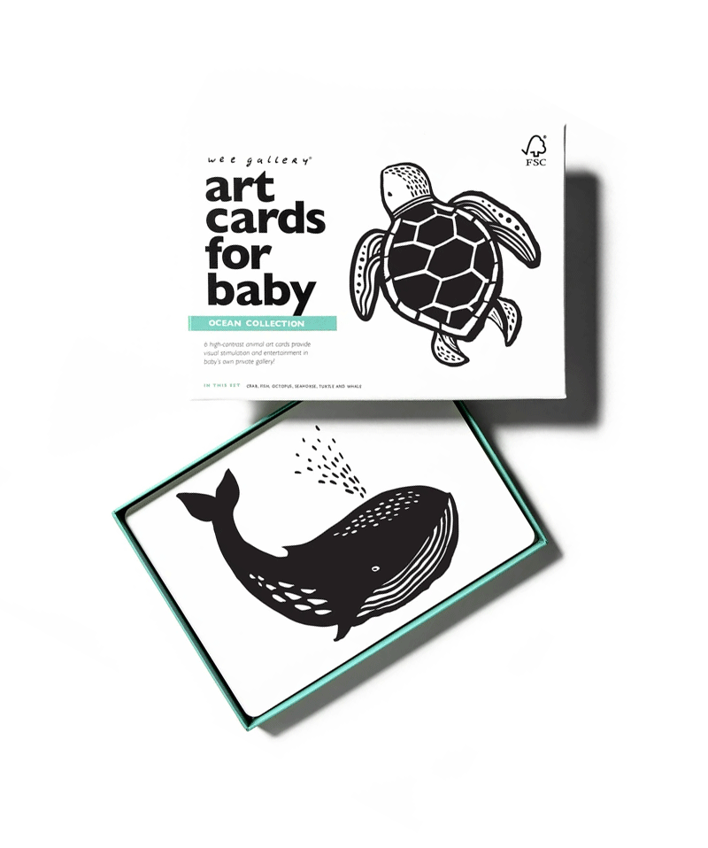 Wee Gallery Ocean Art Cards for Babies - High Contrast Black and White Educational Flashcards for Newborns & Infants - Perfect for Nursery Decor, Baby Shower Gifts & Early Learning Development