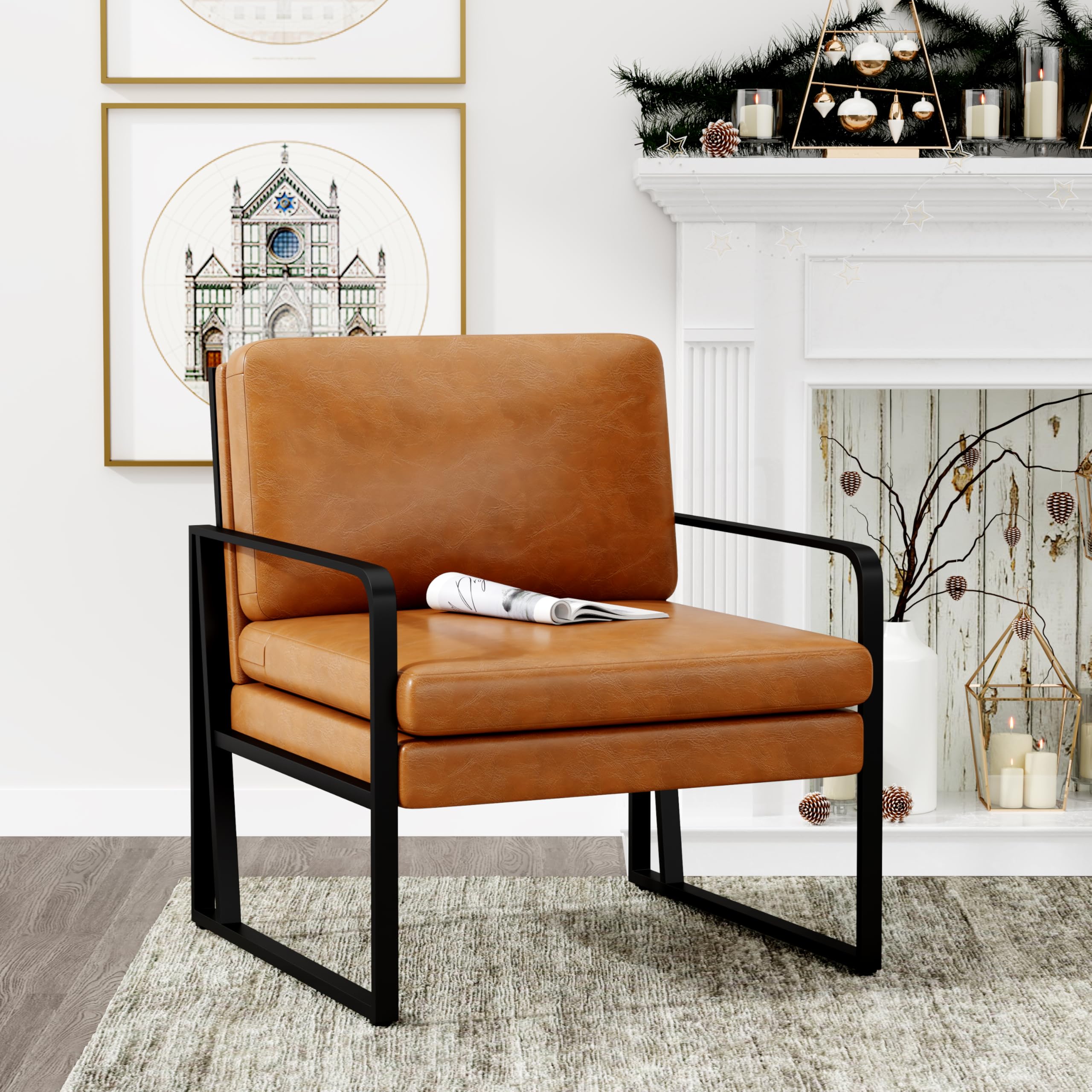 ALISH Modern Upholstered Accent Chair with Metal Legs - Linen Armchair for Living Room, Bedroom & Reading Nook - Comfortable Lounge Chair for Home Decor