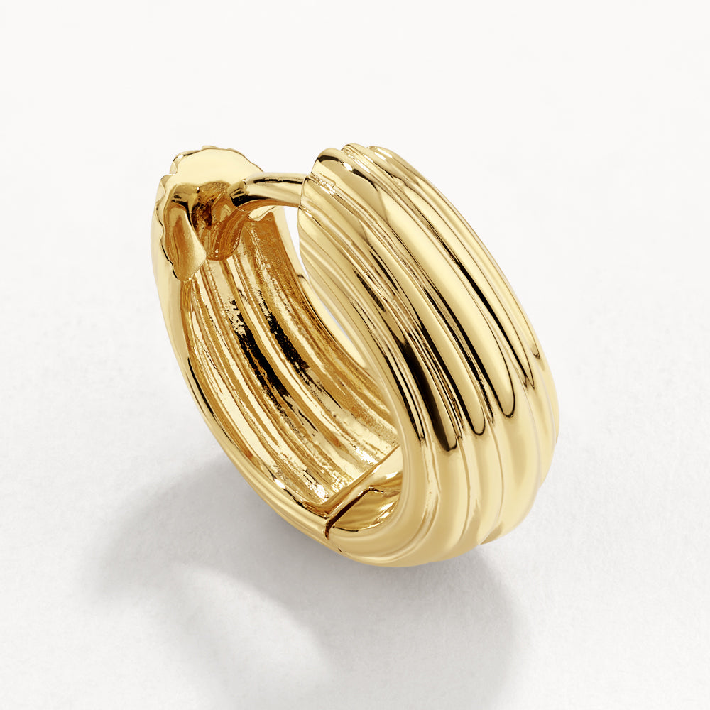 Gold Ribbed Dome Huggie Earrings - Minimalist Hoop Earrings for Women, Perfect for Everyday Wear & Special Occasions