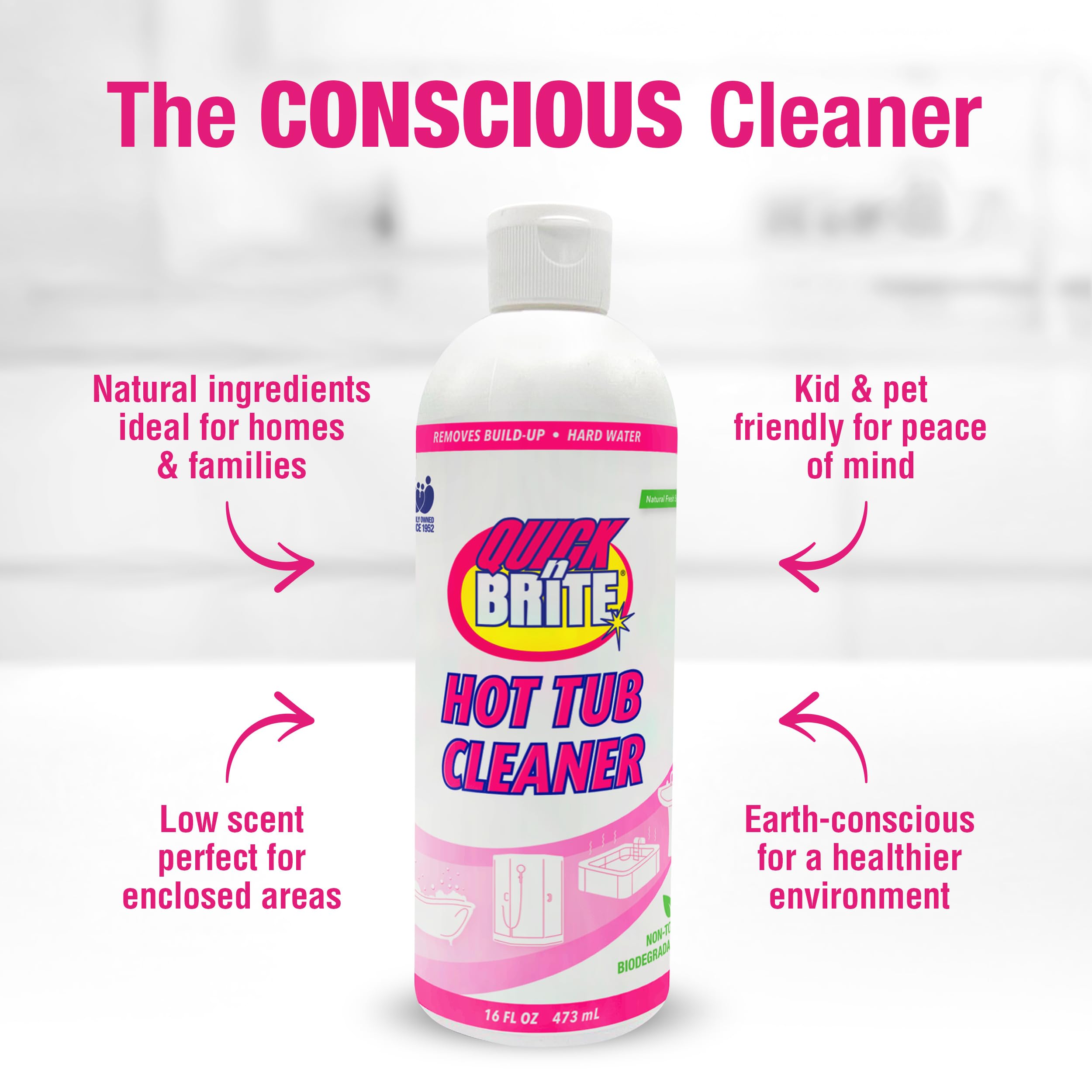 Quick N Brite Heavy Duty Hot Tub Cleaner Kit - Non-Abrasive Cleaning Gel with Sponge & Microfiber Cloth, 16oz | Removes Stains, Scum & Buildup | Safe for All Hot Tub Surfaces | Perfect for Jacuzzis, Spas & Whirlpools (Packaging May Vary)