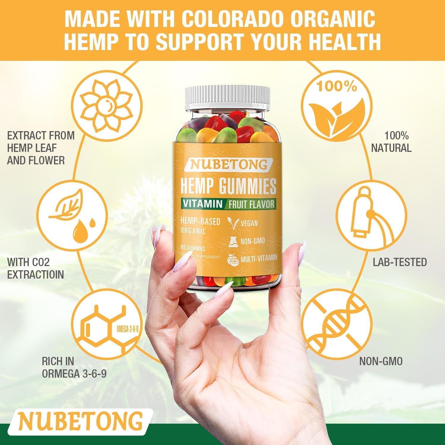 High Potency Hemp Gummies with Hemp Oil Extract - Organic Fruit Flavor Vitamin Supplement for Relaxation & Sleep Support | Stress Relief, Wellness & Daily Calm Aid