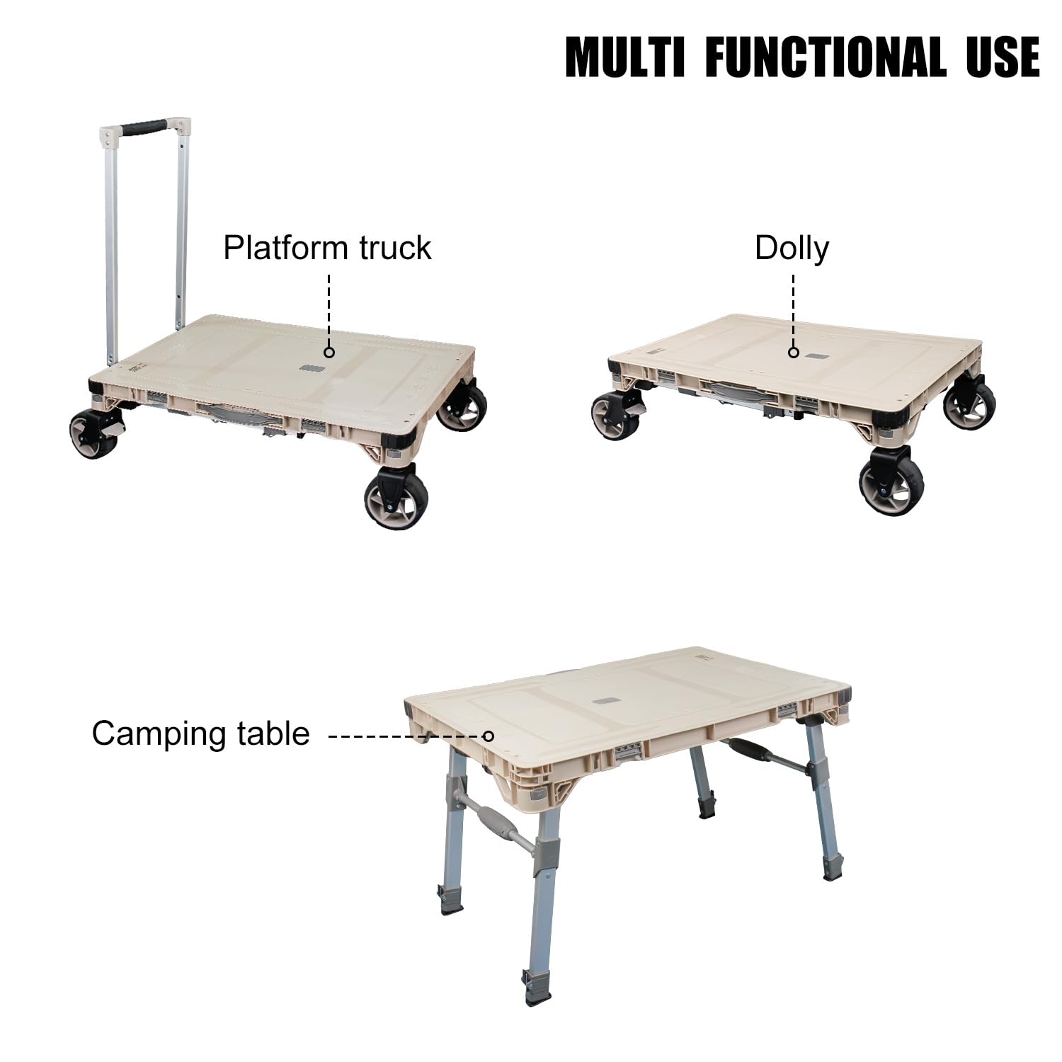 3-in-1 Folding Camping Wagon with Swivel Wheels - Portable Utility Cart for Outdoor, Picnic, Shopping & Travel | Multi-Purpose Platform Truck with 2 Crates | Perfect for Camping Trips, Beach Days & Grocery Hauling