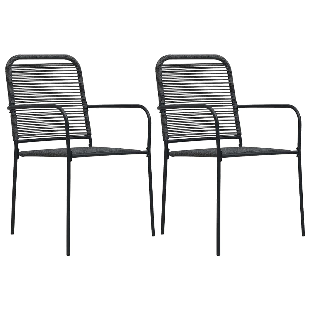 2-Pack Black Steel & Cotton Rope Garden Chairs for Outdoor Patio, Lawn, Backyard - Weather-Resistant & Comfortable Seating for Relaxing, Gardening, and Entertaining