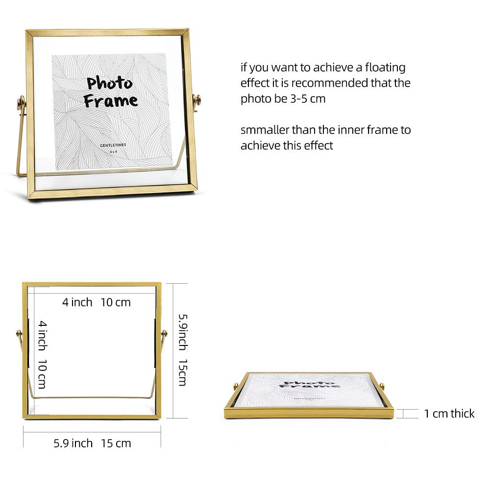 AceList 3-Pack Gold Metal Photo Frames 4x4 - Elegant Floating Glass for Home & Office Decor