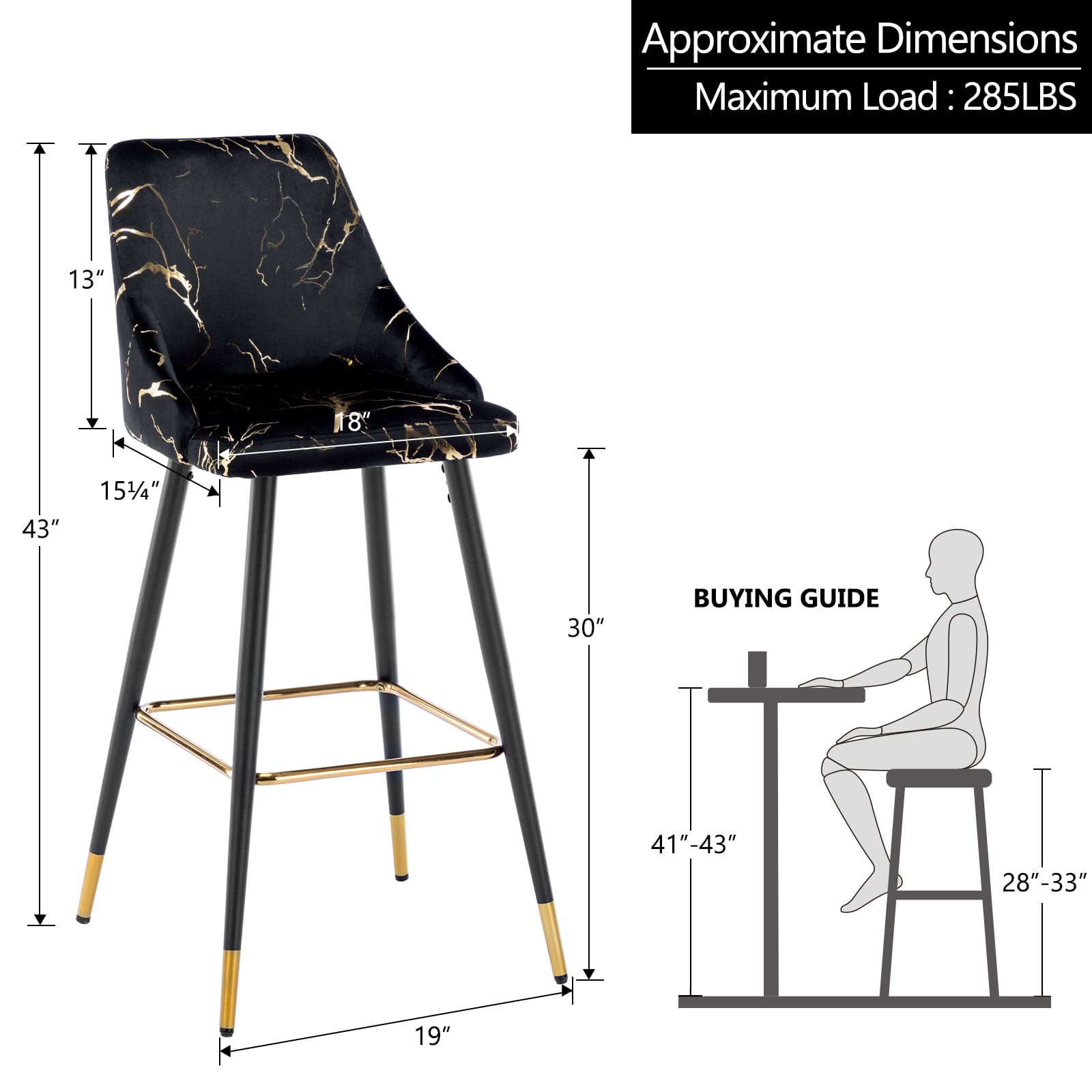 DUHOME Velvet Bar Stools Set of 2 - 30
