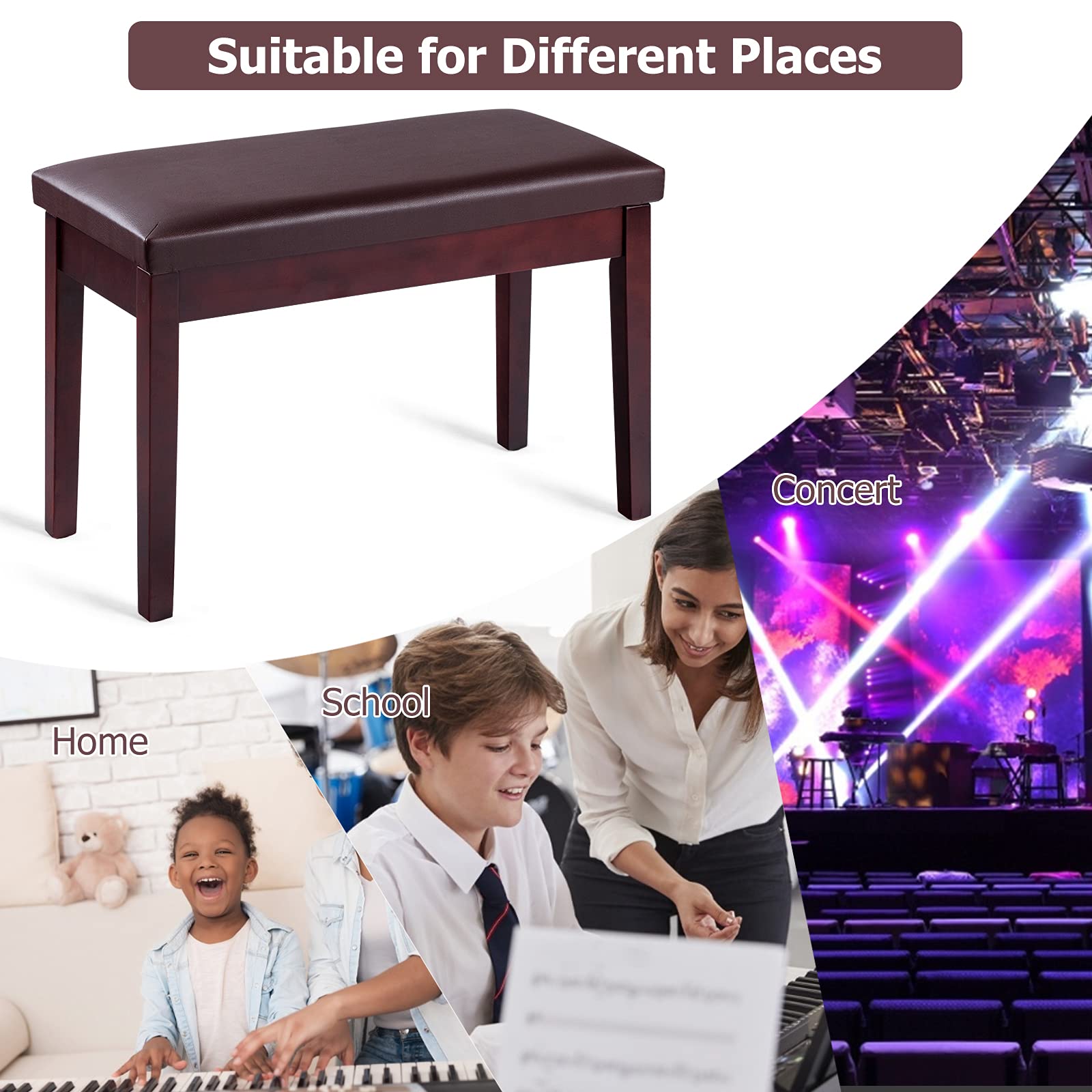 Premium PU Leather Piano Bench with Storage - Adjustable Double Duet Seat & Padded Cushion - Sturdy Wooden Legs - Perfect for Professional Pianists, Home Practice, Music Studios & Concert Halls (CF)