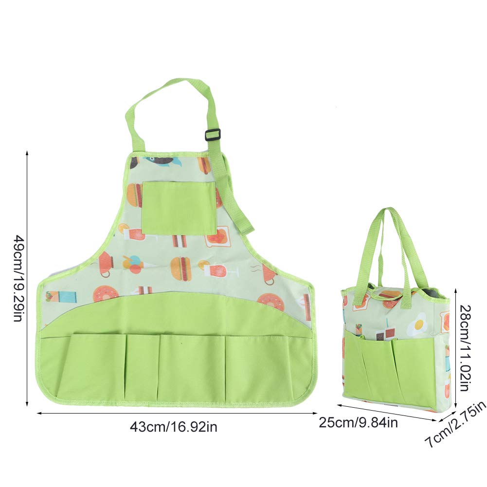 Green Gardening Tool Bag - Durable Tote & Apron Set for Kids - Children's Garden Supplies for Yard Work, Planting & Outdoor Activities