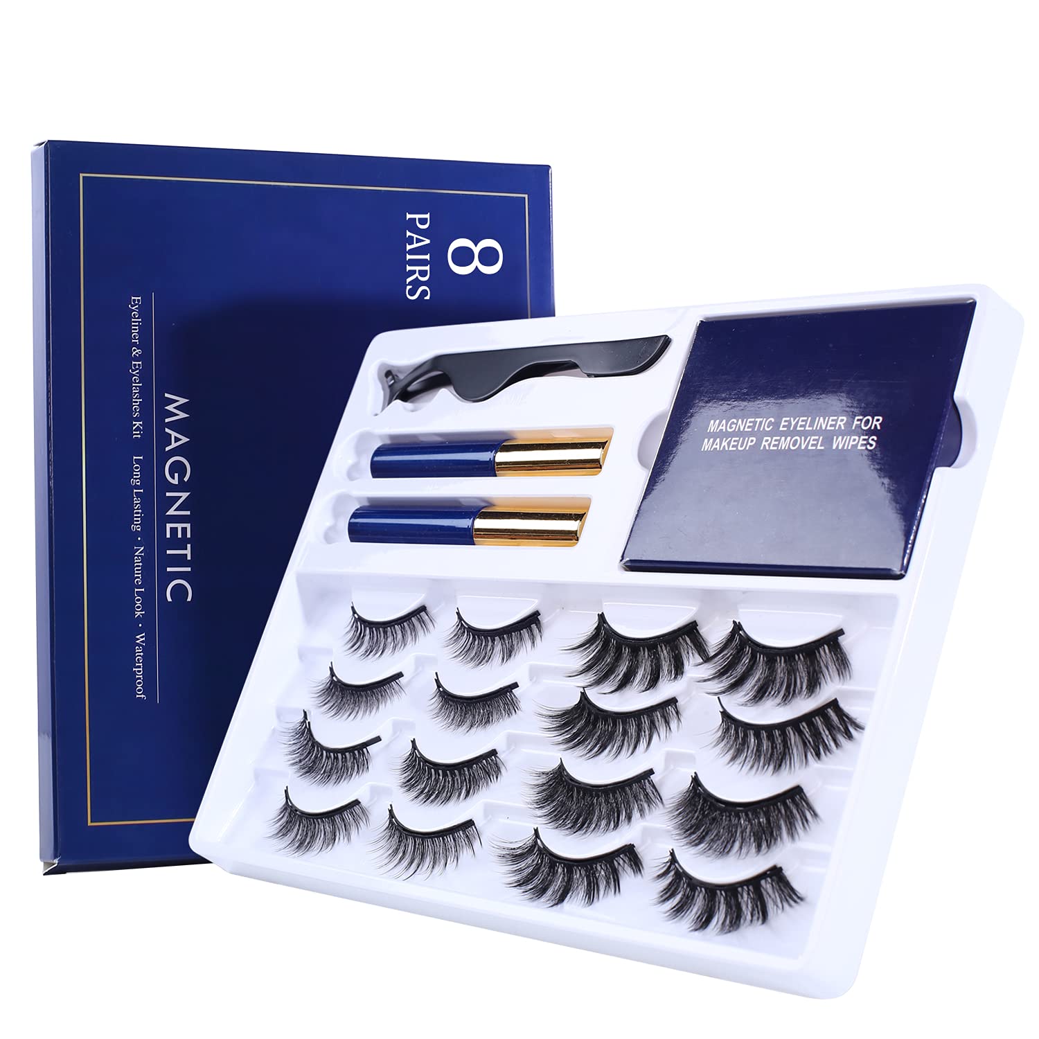Teqqo Magnetic Eyelashes with Eyeliner Kit - 8 Pairs Reusable 3D Natural False Lashes, Includes Tweezers & 5 Makeup Removal Wipes | Perfect for Daily Wear, Special Occasions & Makeup Lovers