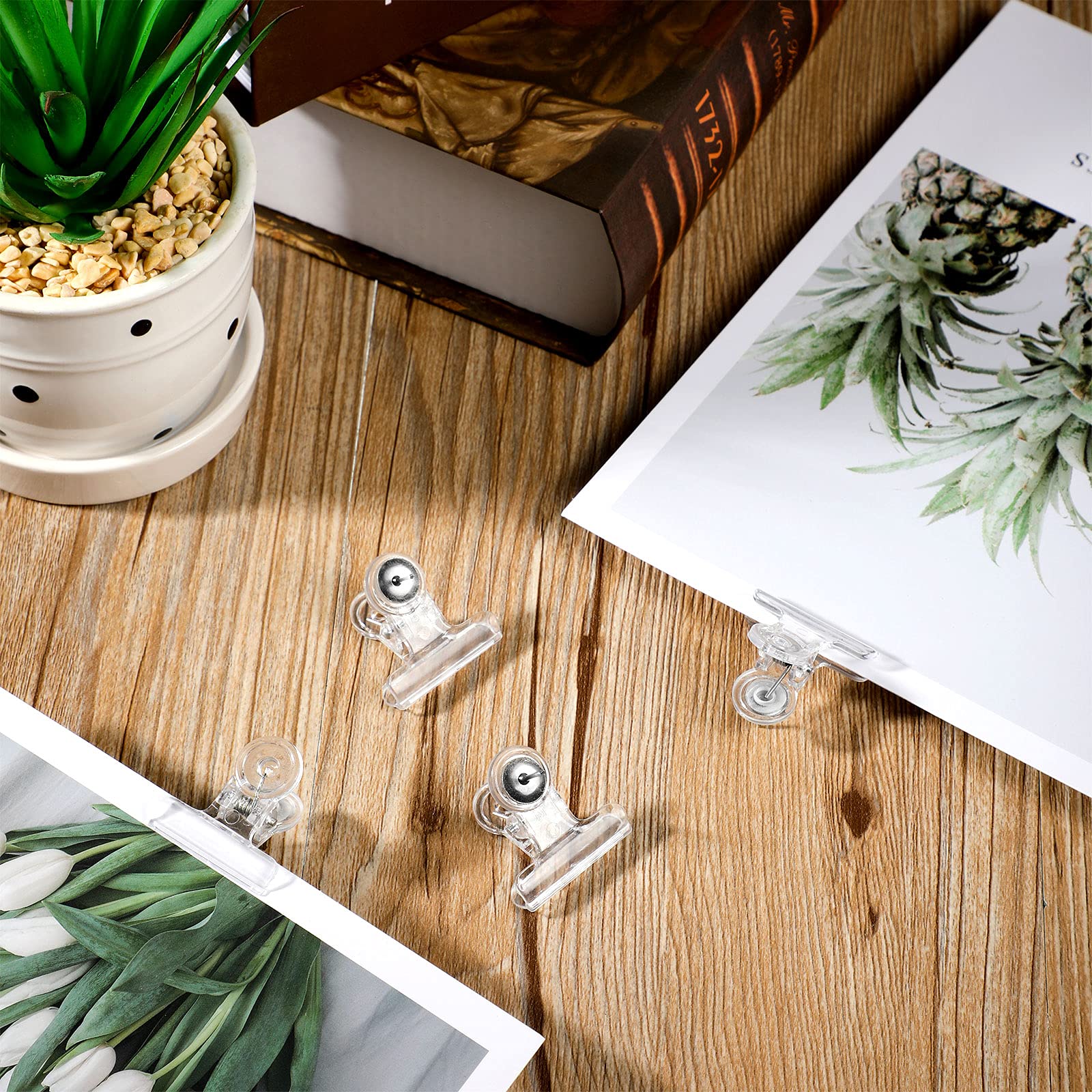 Sabary 30-Piece Clear Plastic Push Pins with Clips - 30mm Bulldog Thumbtacks for Cork Boards, Bulletin Boards & Photo Walls - Perfect for Office, Classroom & Home Organization