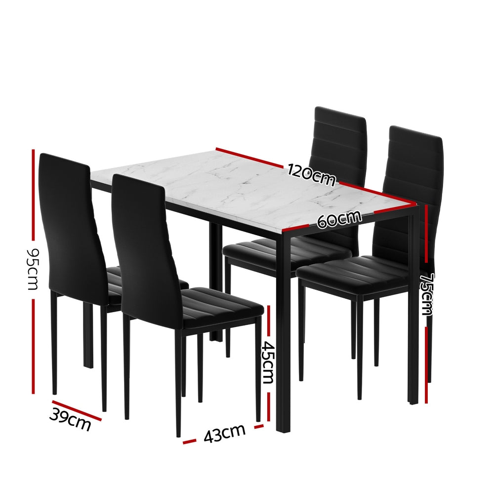 Artiss 5-Piece Dining Table Set with 4 Chairs - Modern Marble Effect Kitchen Table for Small Spaces | Perfect for Breakfast Nook, Apartment Dining, and Family Gatherings
