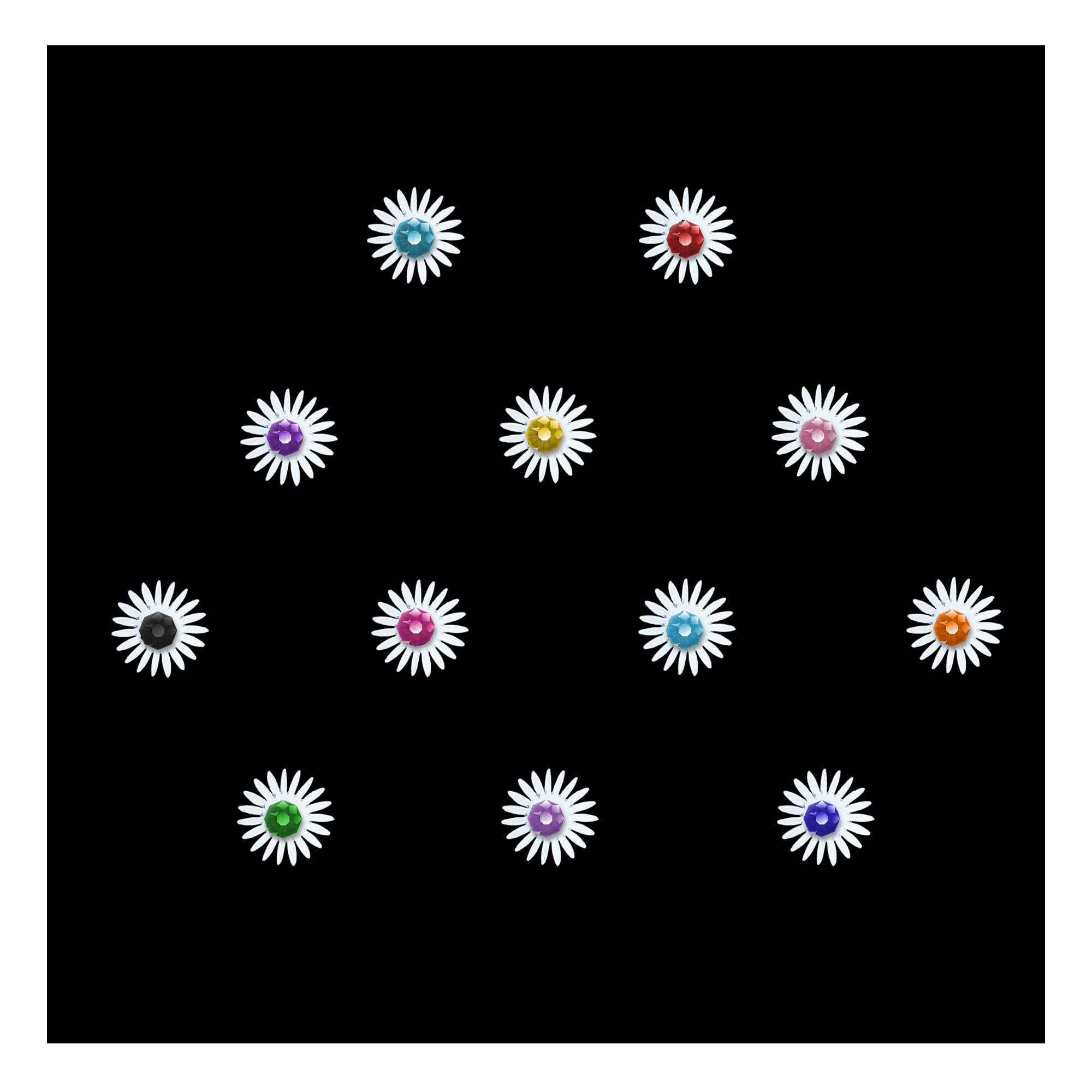 **Cute White Floral Baby Bindis with Colorful Stones - 6mm Kids Face Stickers for Parties, Festivals & Costumes (Pack of BB034)**