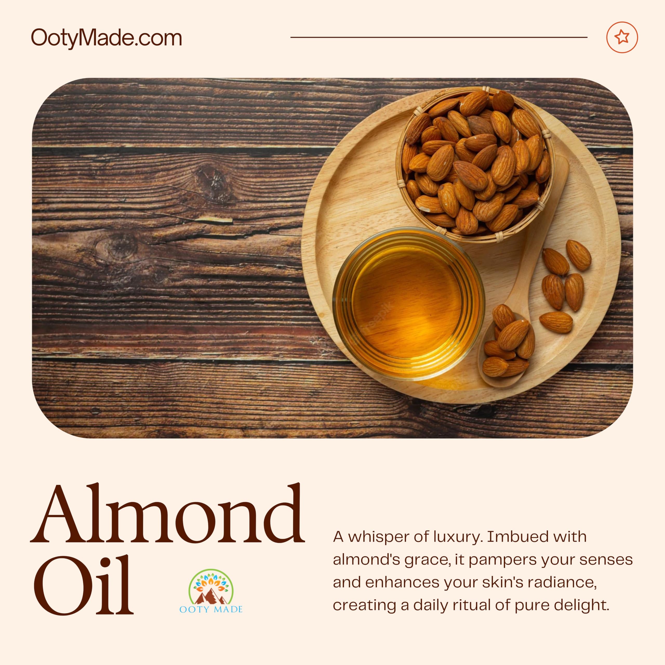 Pure Almond Oil for Hair Growth & Skin Care - 100% Natural, Cold Pressed (100ml) | Promotes Healthy Hair & Glowing Skin | Perfect for Massage, Aromatherapy & DIY Beauty Treatments
