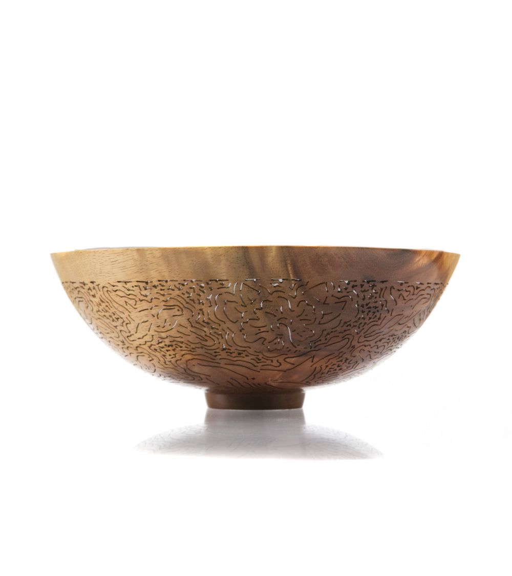 Handcrafted Pierced Koa Wood Bowl with Whale Design - Hawaiian Artisan Home Decor by Patrick & Peggy Bookey - Perfect for Wall Display, Table Centerpiece, or Gift Giving