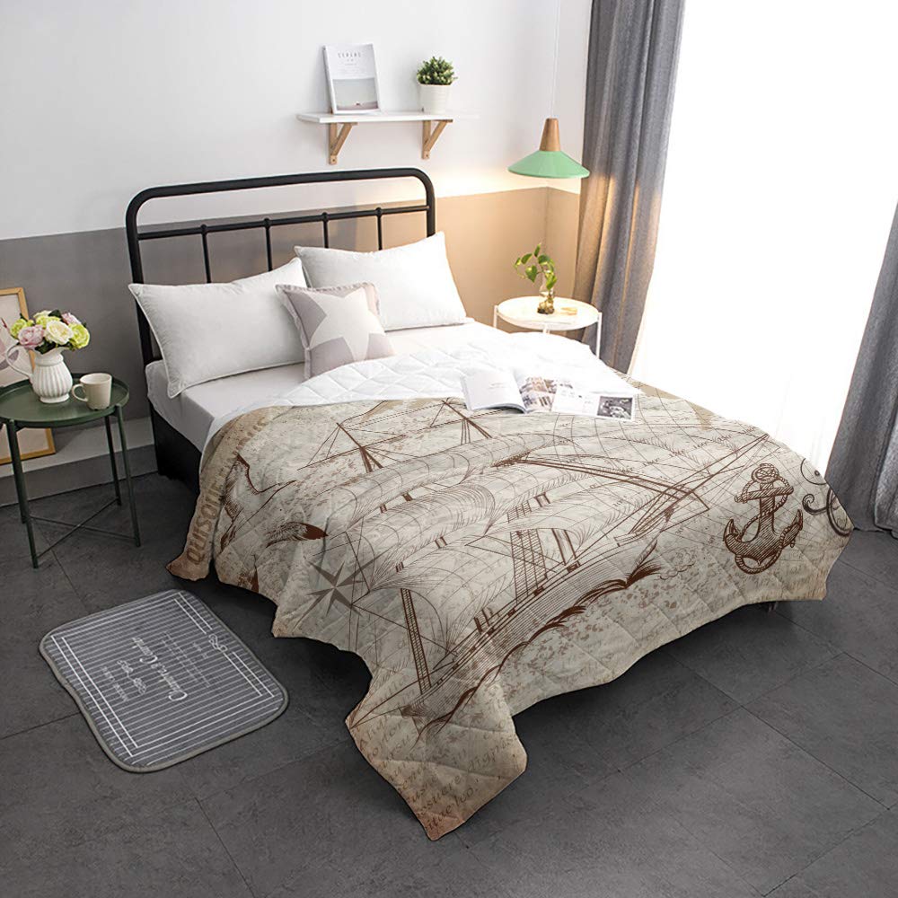 Soft Breathable Cotton Quilted Comforter - Octopus Tentacles Nautical Throw Blanket & Bedspread - Lightweight All-Season King Size Coverlet for Bedroom, Living Room, or Gift