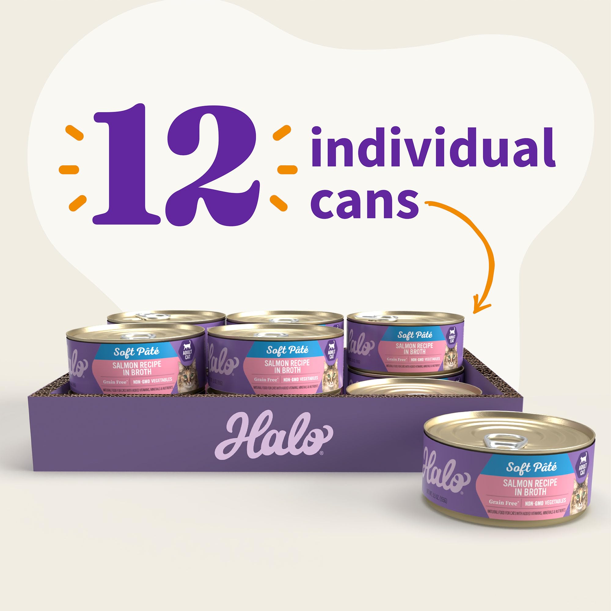 Premium Grain-Free Wet Cat Food - Halo Whole Salmon Stew Recipe Pate for Extra Hydration, 5.5oz Cans (Pack of 12) - High Protein Moist Cat Food for Adult & Senior Cats - Perfect for Picky Eaters & Hydration Support