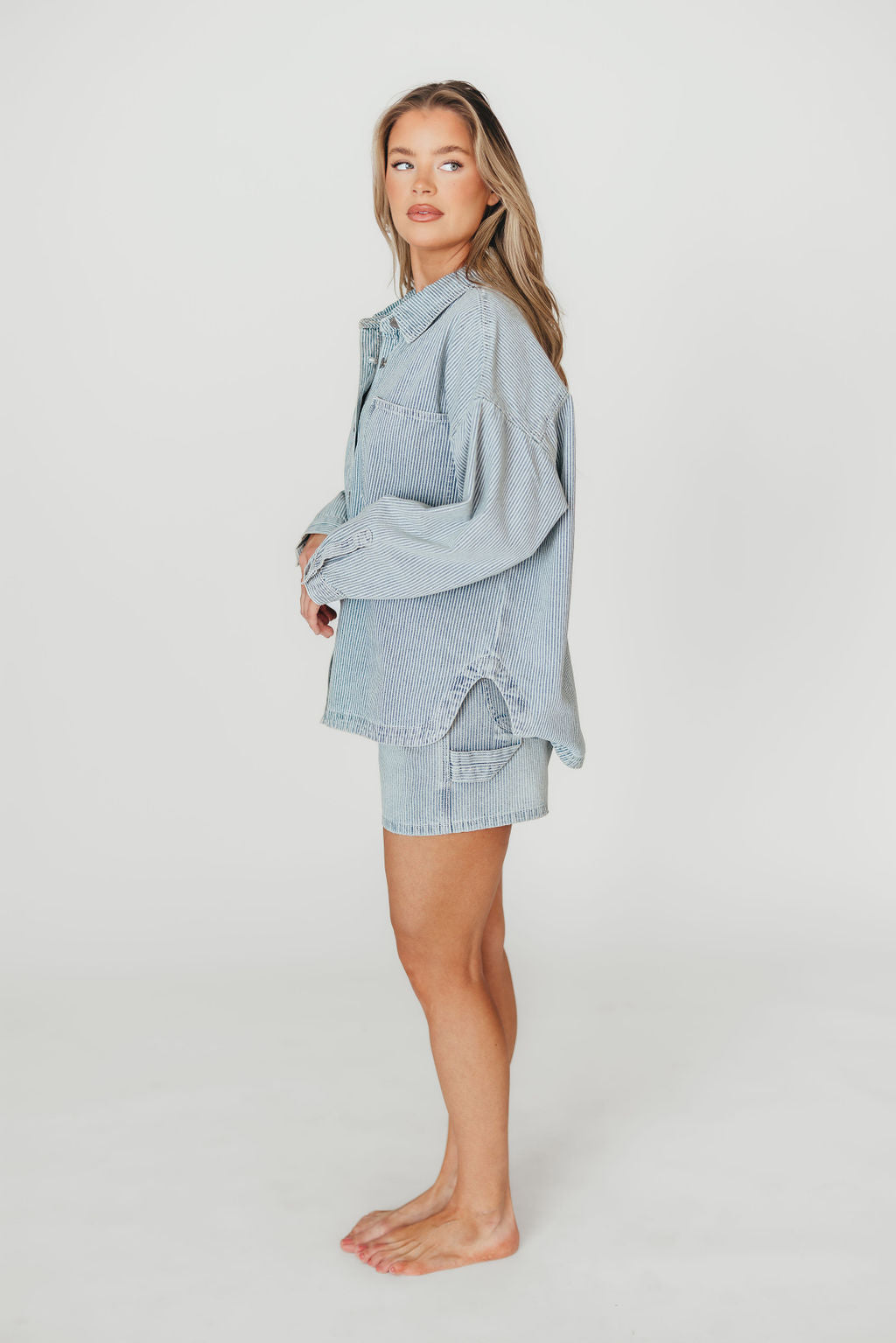 Jayme Women's Denim & White High Waist Shorts - Comfortable Stretch Fit for Summer, Casual Wear, and Outdoor Activities