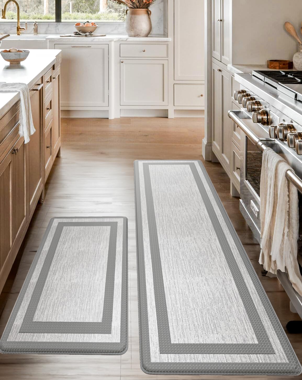 Homergy Anti-Fatigue Kitchen Mats - 2 Pack Memory Foam Standing Mats for Office, Home & Laundry Room - Waterproof, Ergonomic Floor Cushion (17.3×30.3 & 17.3×59 Inches, Grey) - Perfect for Cooking, Dishwashing & Long Work Hours