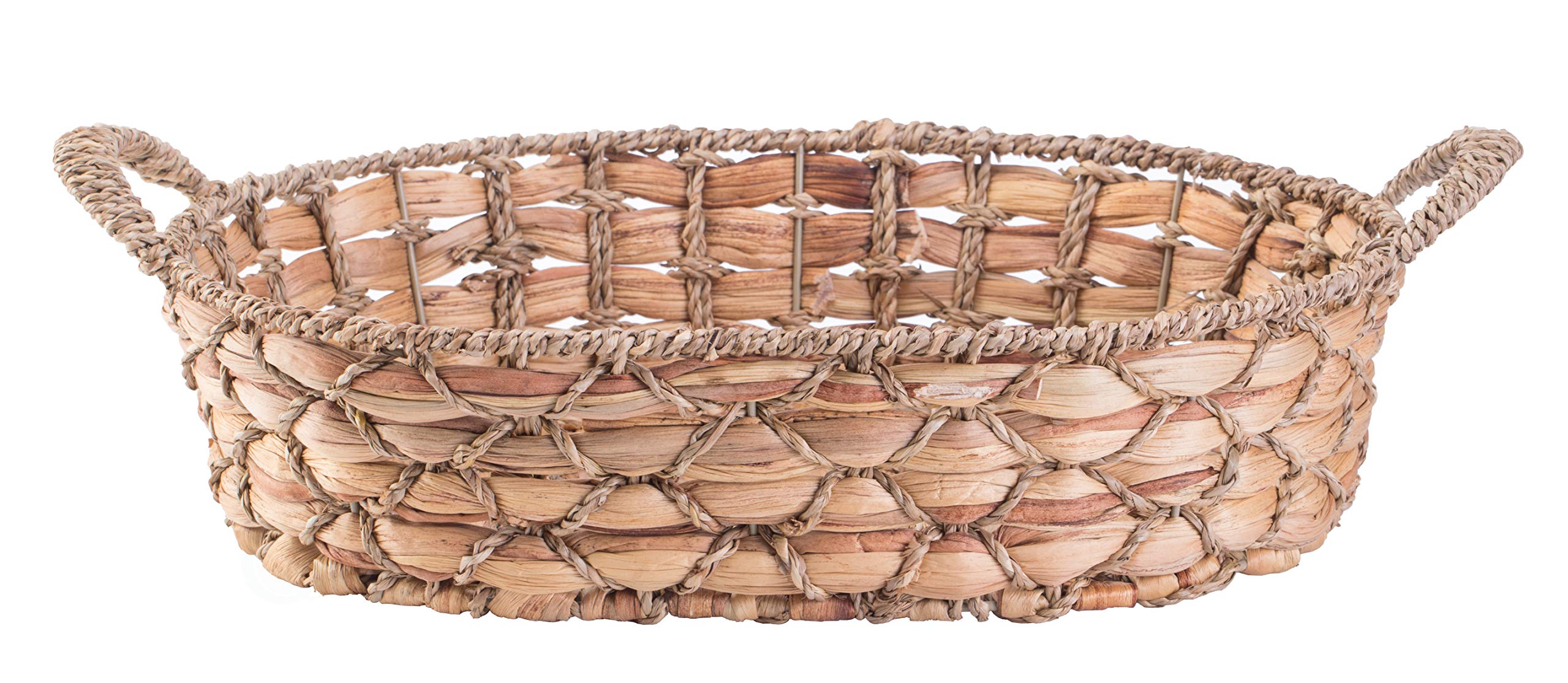 Vintiquewise Seagrass Fruit Bread Basket Tray with Handles - Set of 4 Large Natural Woven Storage Baskets for Kitchen, Dining Table, Picnic & Home Decor | Eco-Friendly Farmhouse Style