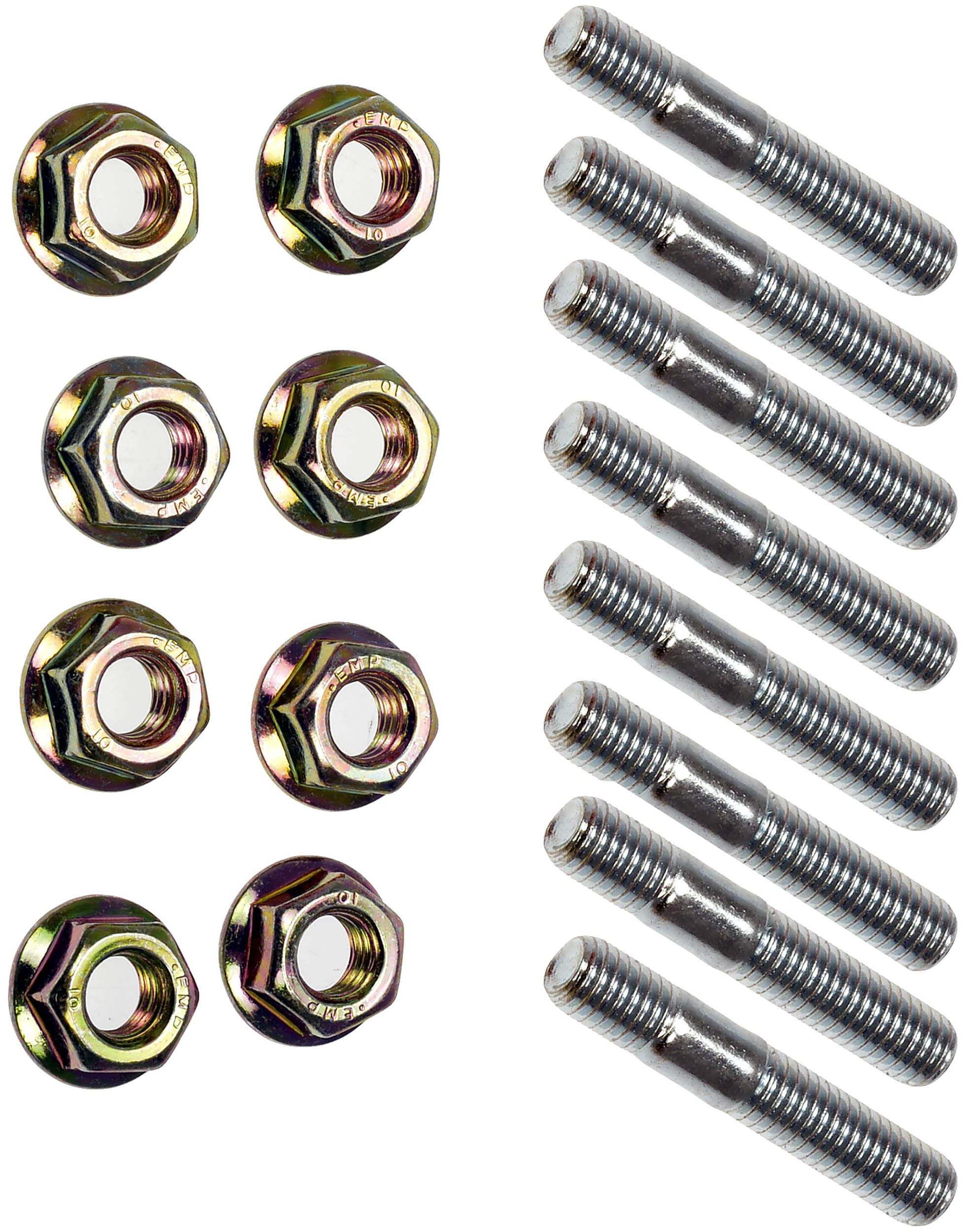APDTY 159104 Exhaust Manifold Stud and Nut Kit (8-Piece Set) - Compatible with Ford, Chevy, Dodge - Perfect for Engine Repair & Performance Upgrades