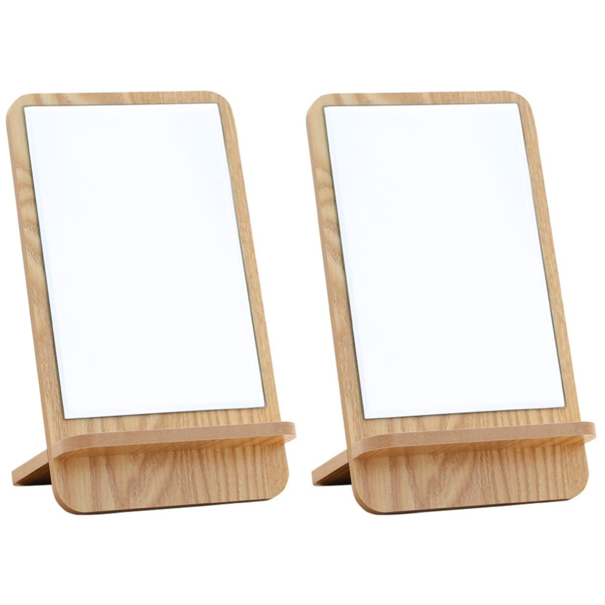 Vintage Wooden Vanity Makeup Mirror Set of 2 - Portable Standing Cosmetic Mirror with Vintage Decor for Dressing Table, Bedroom, Bathroom & Travel